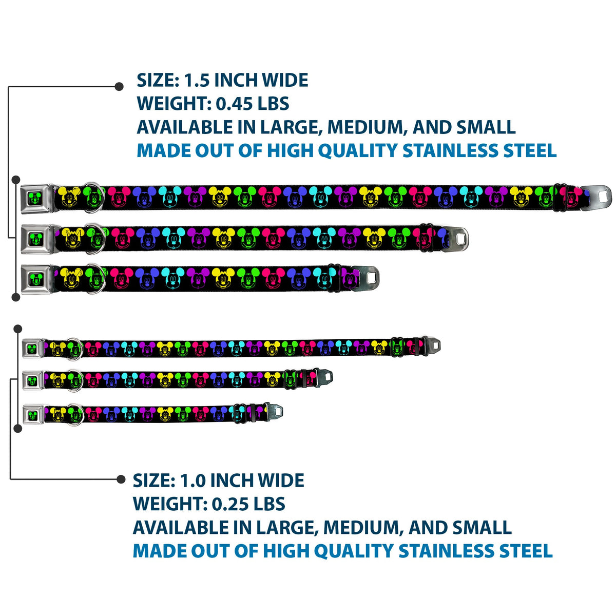 Mickey Mouse Expression2 Full Color Black Neon Green Seatbelt Buckle Collar - Mickey Expressions Black/Multi Neon