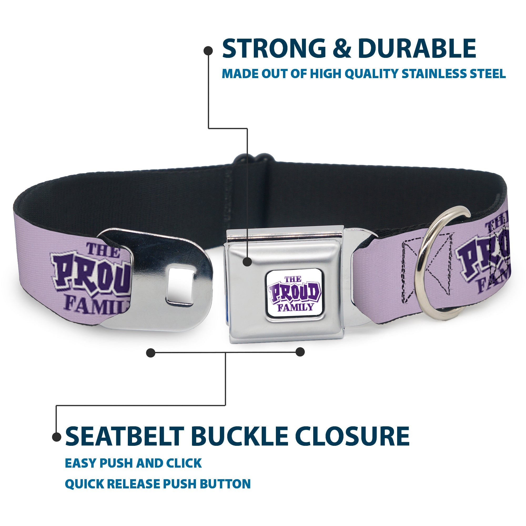 THE PROUD FAMILY Title Logo Full Color White/Purple Seatbelt Buckle Collar - THE PROUD FAMILY Title Logo Purples