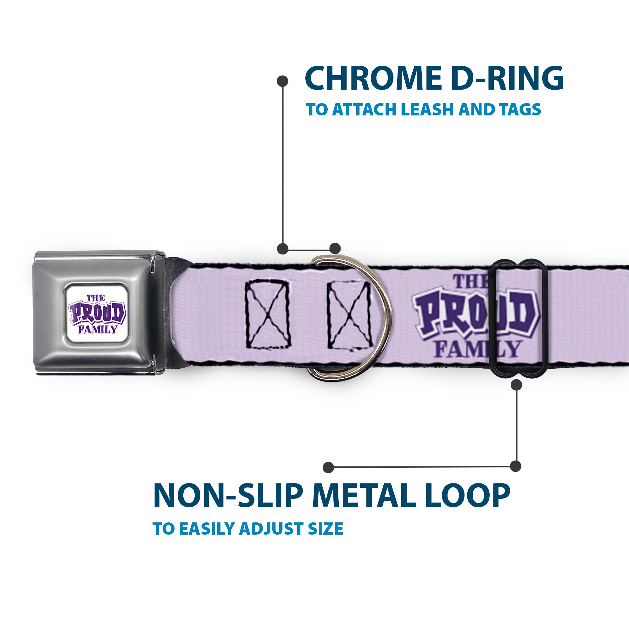 THE PROUD FAMILY Title Logo Full Color White/Purple Seatbelt Buckle Collar - THE PROUD FAMILY Title Logo Purples