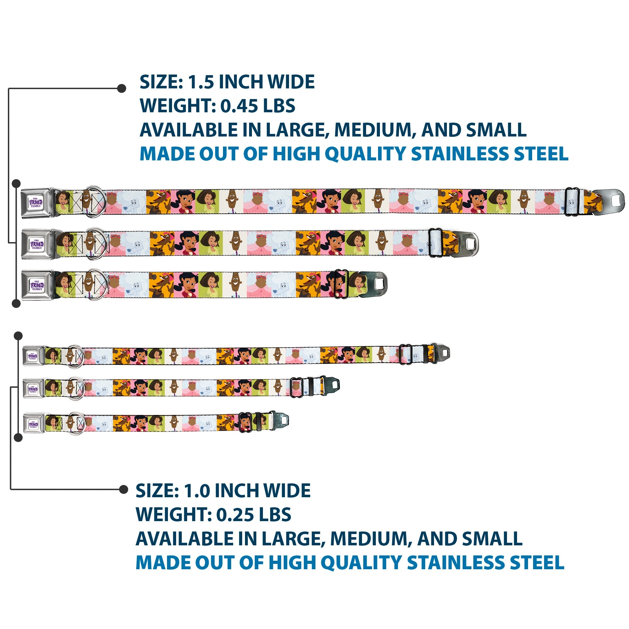THE PROUD FAMILY Title Logo Full Color White/Purple Seatbelt Buckle Collar - The Proud Family 6-Character Block Poses