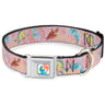 The Little Mermaid Ariel Silhouette Pose Full Color White/Multi Color Seatbelt Buckle Collar - The Little Mermaid Flounder and Sebastian Under the Sea Pinks