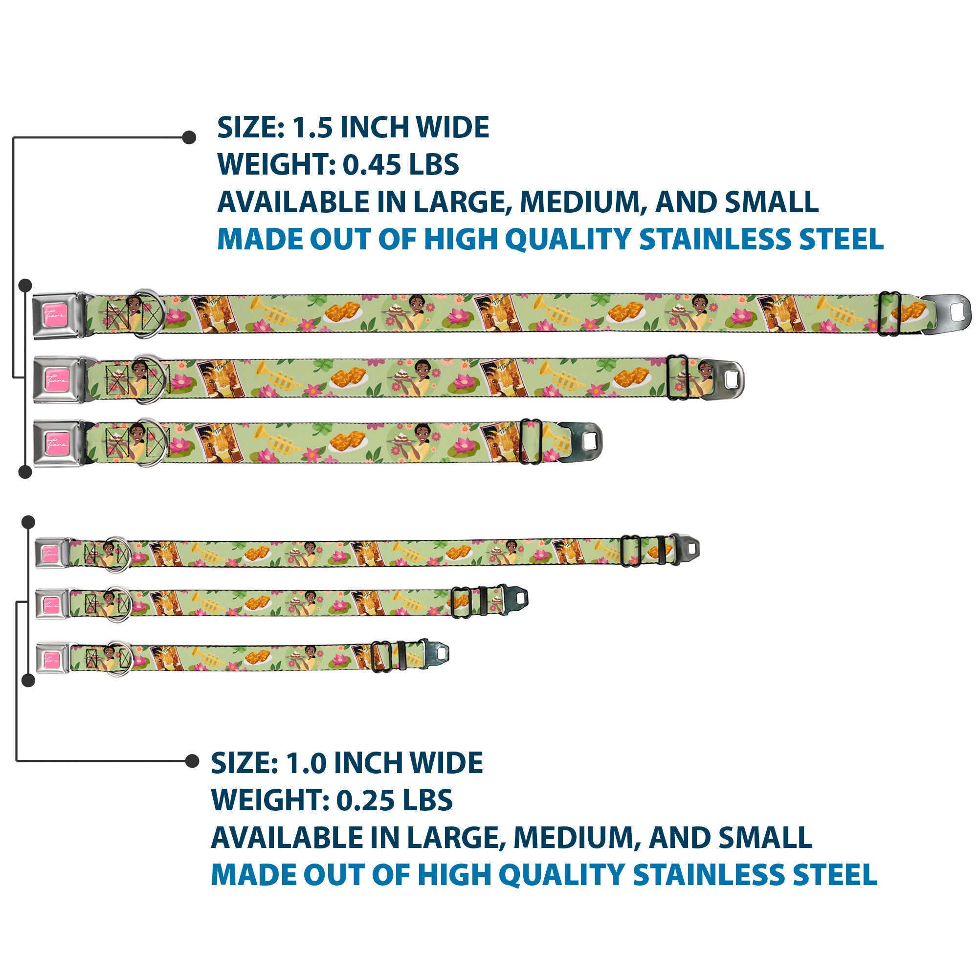 The Princess and the Frog TIANA Script Full Color Pink/White Seatbelt Buckle Collar - The Princess and the Frog Tianas Place Collage Greens/Pinks