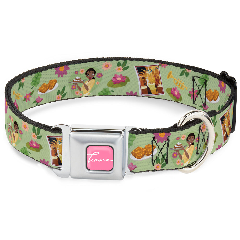 The Princess and the Frog TIANA Script Full Color Pink/White Seatbelt Buckle Collar - The Princess and the Frog Tianas Place Collage Greens/Pinks