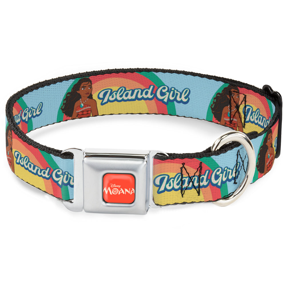 MOANA Title Logo Full Color Orange/White Seatbelt Buckle Collar - Moana ISLAND GIRL Rainbow Pose Blue/Multi Color