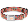 MOANA Title Logo Full Color Beige/Coral Seatbelt Buckle Collar - Moana Pose and Icons Collage Pink