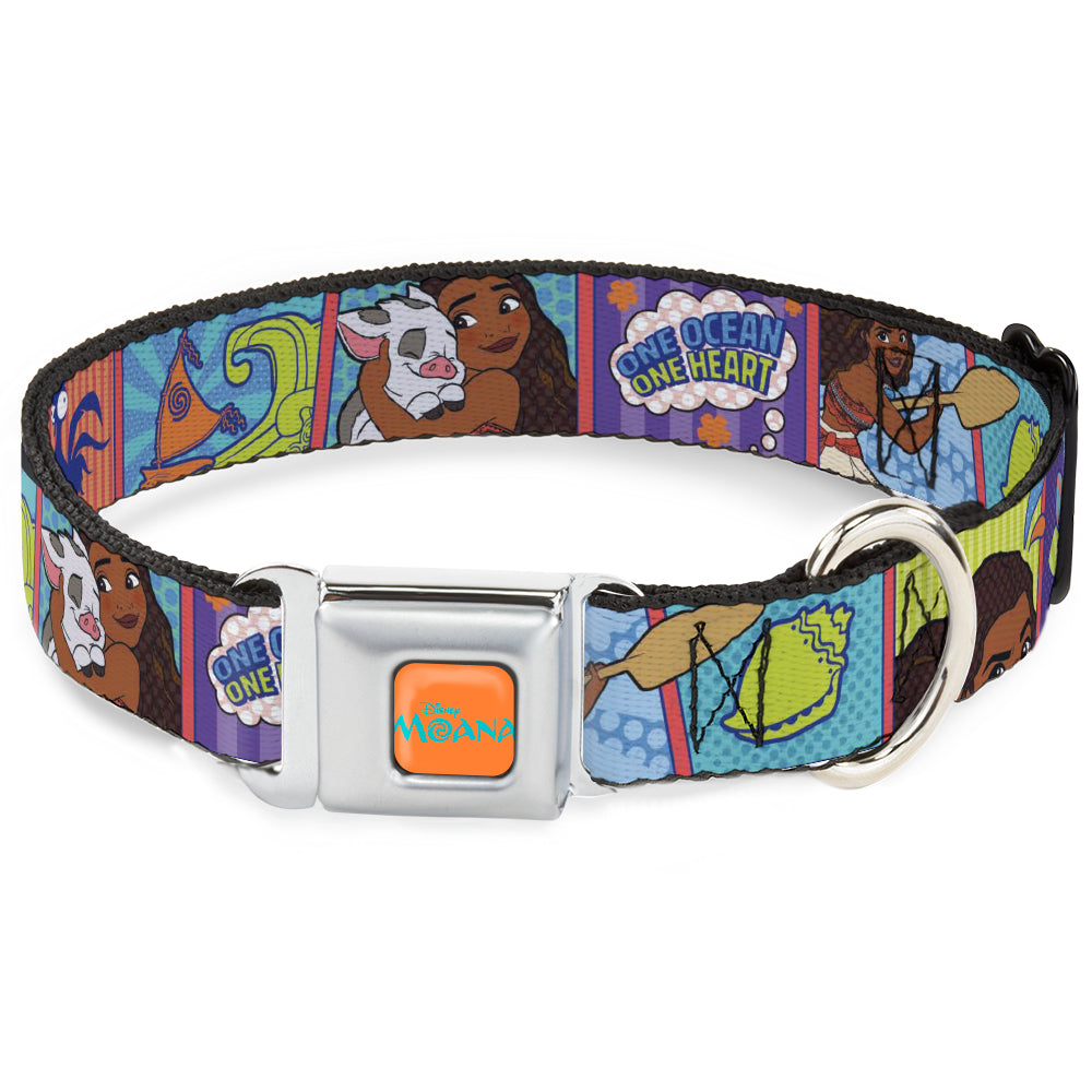 MOANA Title Logo Full Color Orange/Blue Seatbelt Buckle Collar - Moana MAKE WAVES Scene Blocks Blues/Orange