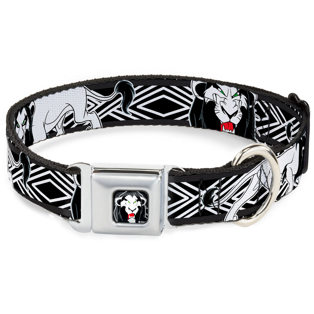 Simba Face Full Color Black/White/Red Seatbelt Buckle Collar - Lion King Scar Poses White/Black