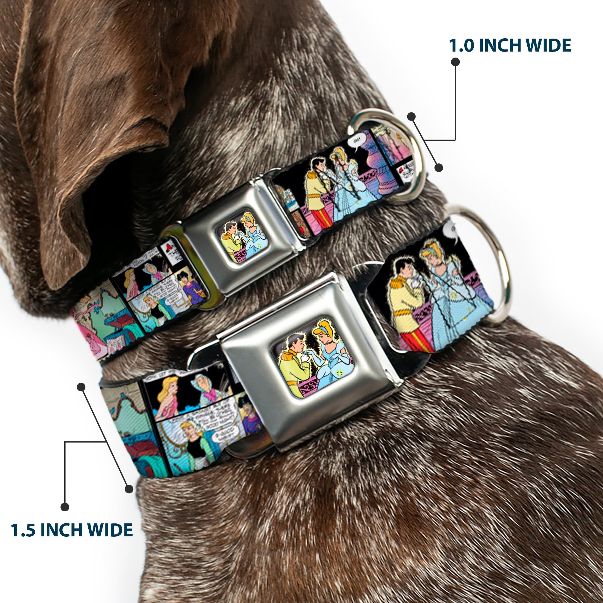 Prince & Cinderella Full Color Seatbelt Buckle Collar - Cinderella Movie Panels & Quotes