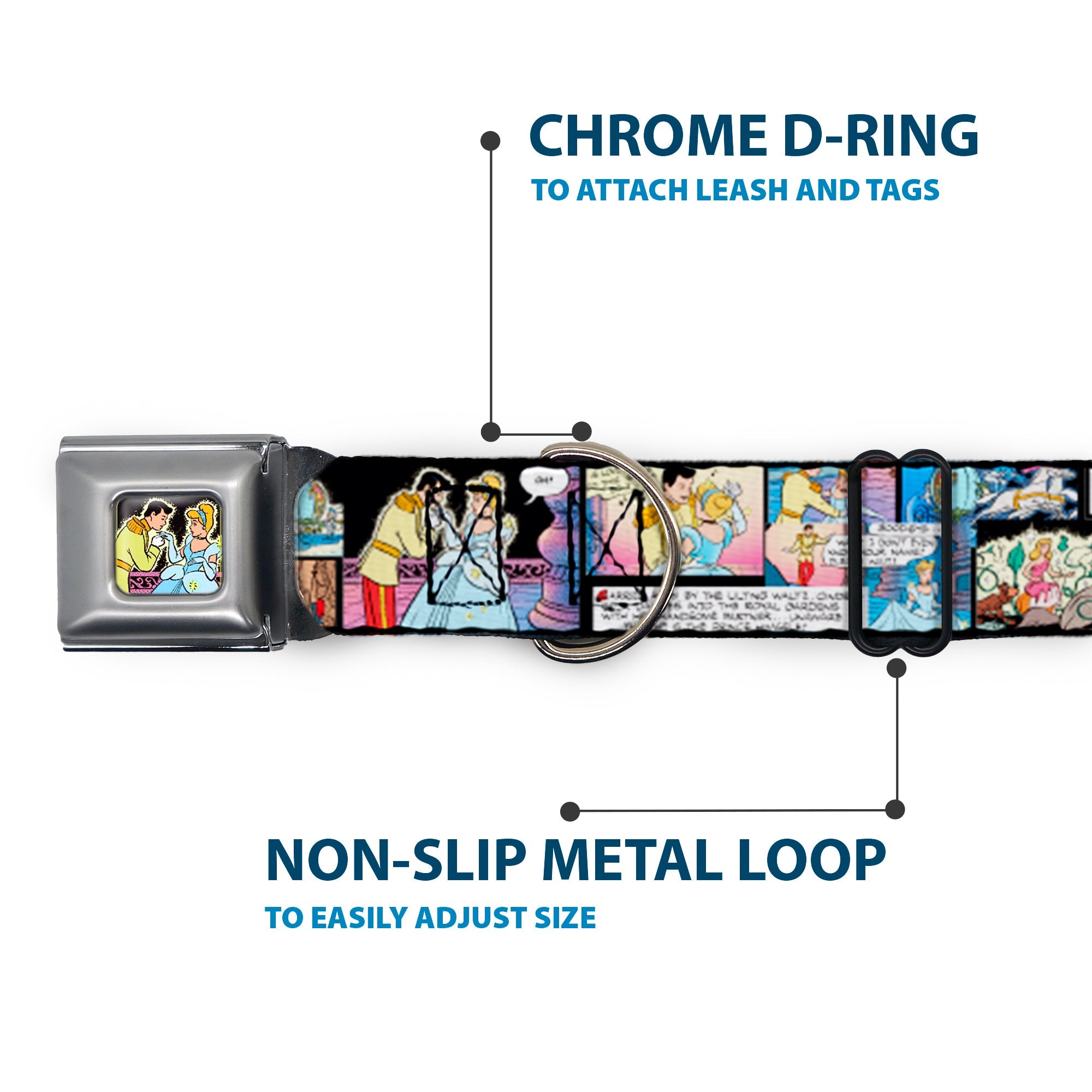 Prince & Cinderella Full Color Seatbelt Buckle Collar - Cinderella Movie Panels & Quotes