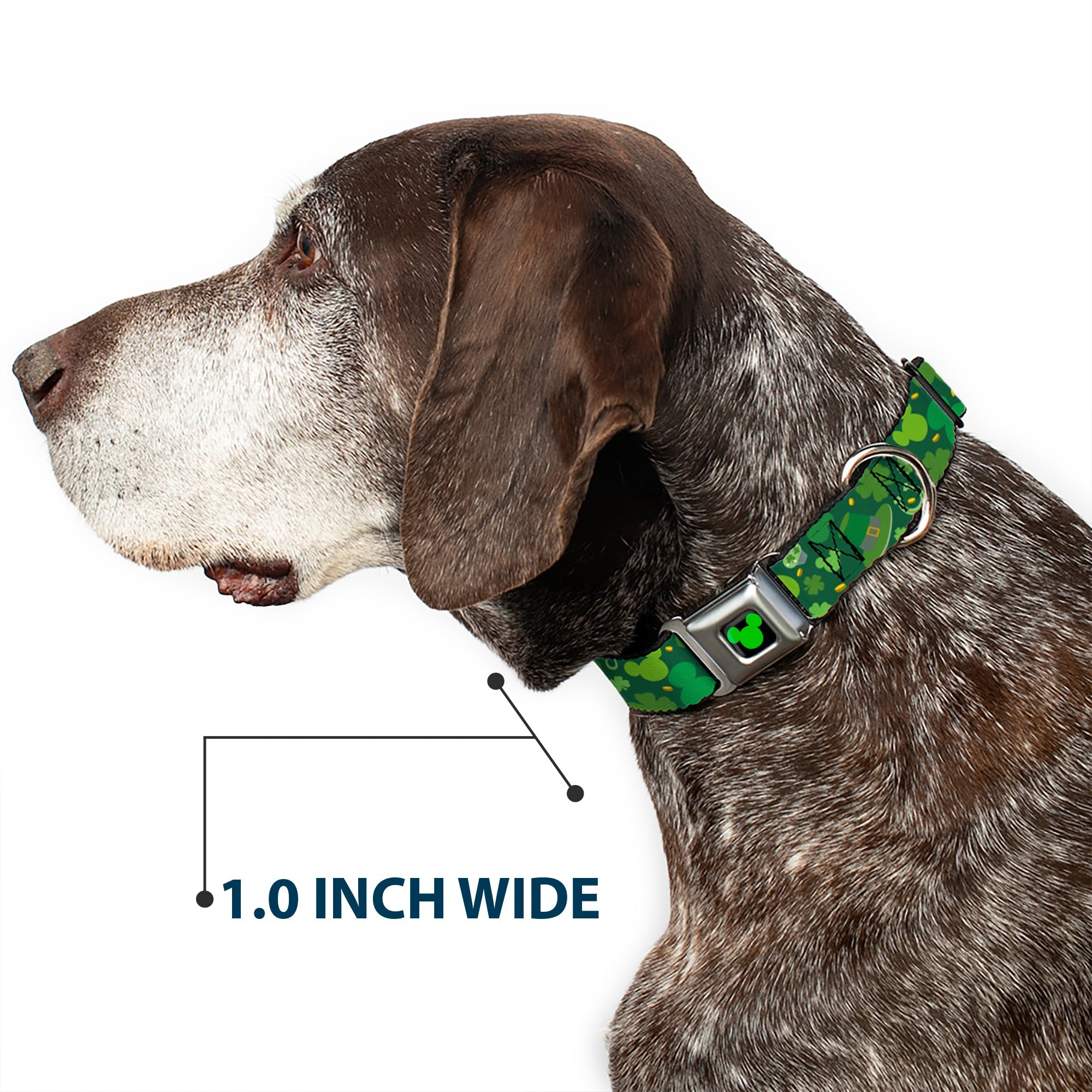 Mickey Silhouette Full Color Black Green Seatbelt Buckle Collar - St. Patricks Day Mickey Collage Greens