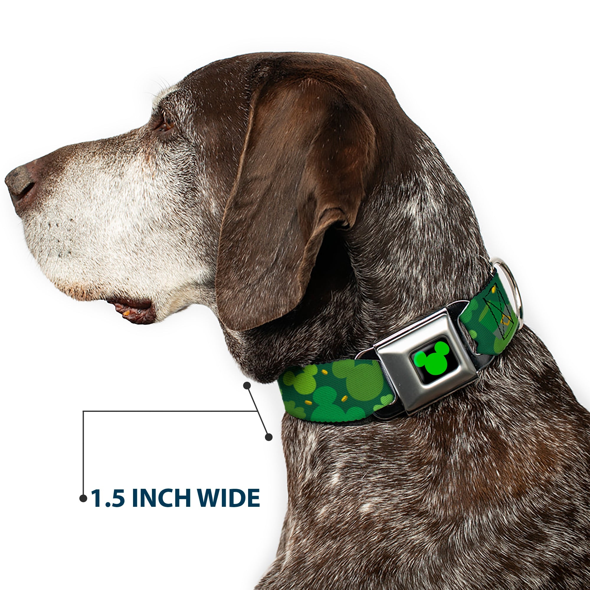 Mickey Silhouette Full Color Black Green Seatbelt Buckle Collar - St. Patricks Day Mickey Collage Greens