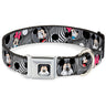 Mickey Mouse Expression3 Full Color Black Seatbelt Buckle Collar - Mickey & Minnie Peek-a-Boo Expressions Swirl Black/White