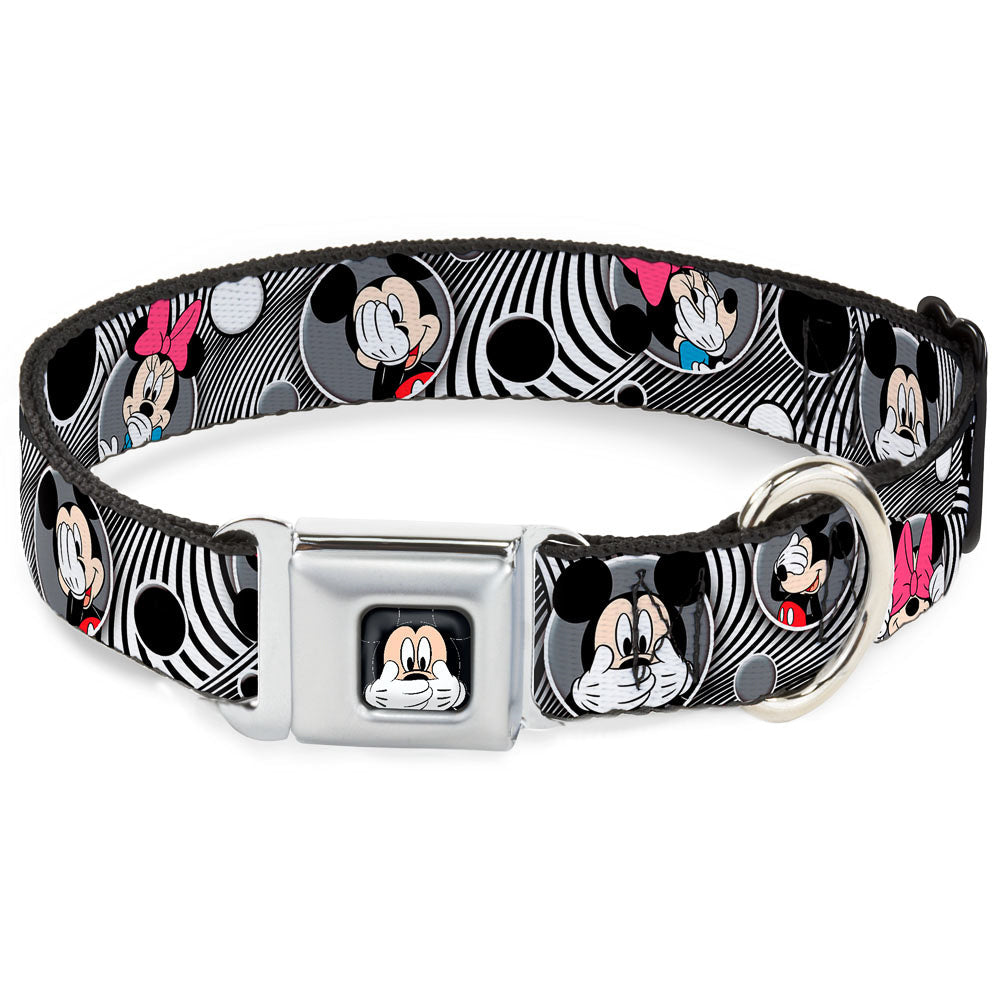 Mickey Mouse Expression3 Full Color Black Seatbelt Buckle Collar - Mickey & Minnie Peek-a-Boo Expressions Swirl Black/White