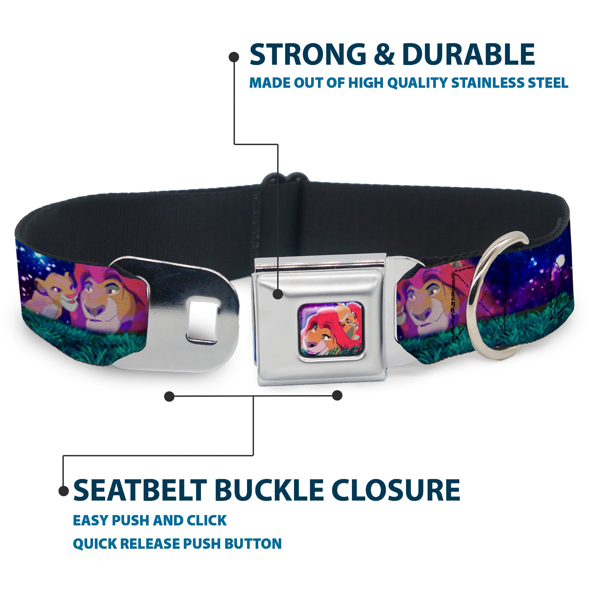 Mufasa & Simba Full Color Seatbelt Buckle Collar - Mufasa & Simba Night Poses
