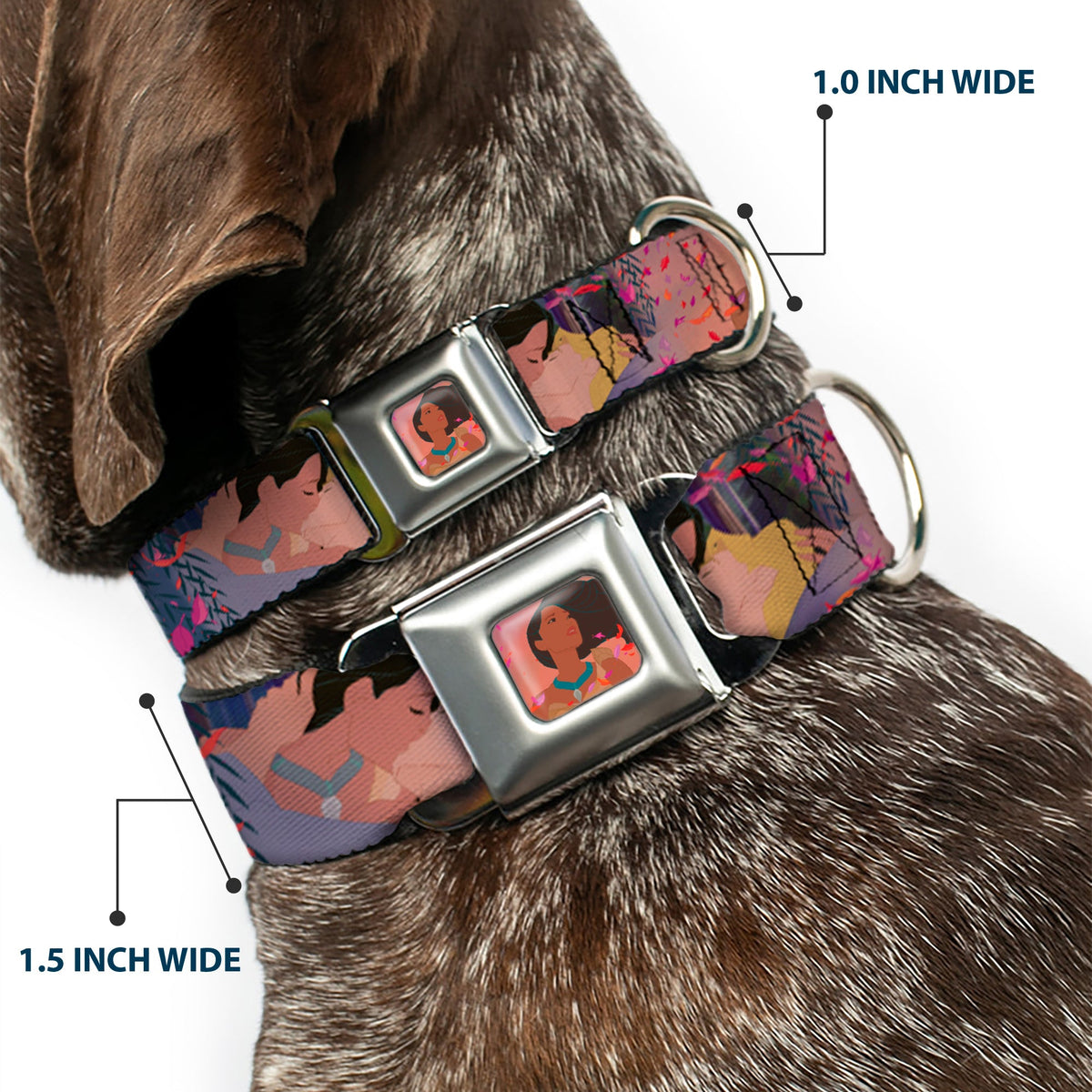 Pocahontas Colors of the Wind Full Color Seatbelt Buckle Collar - Pocahontas & John Smith Scenes