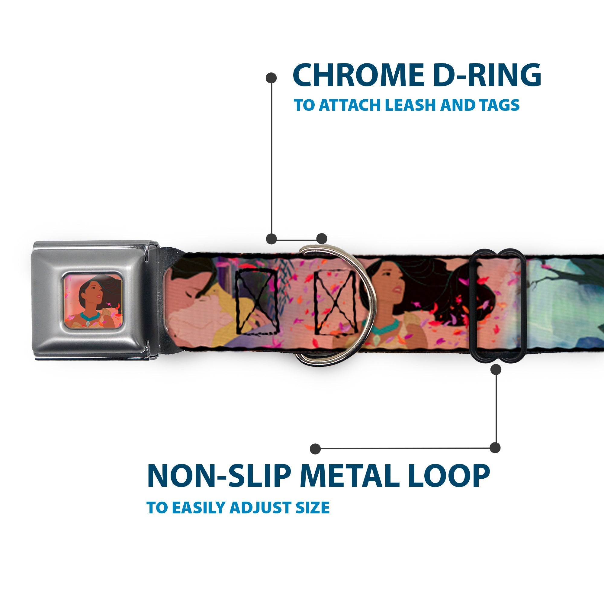 Pocahontas Colors of the Wind Full Color Seatbelt Buckle Collar - Pocahontas & John Smith Scenes