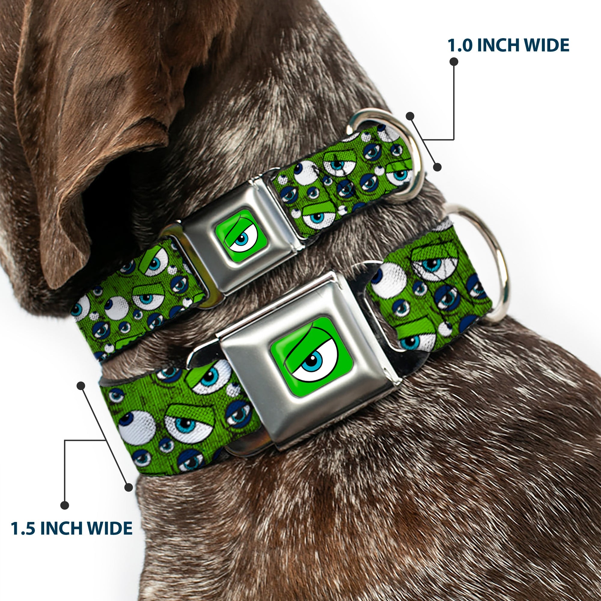 Monsters Eye CLOSE-UP Full Color Seatbelt Buckle Collar - Monsters Inc. Eye Collage Weathered Greens/Blues