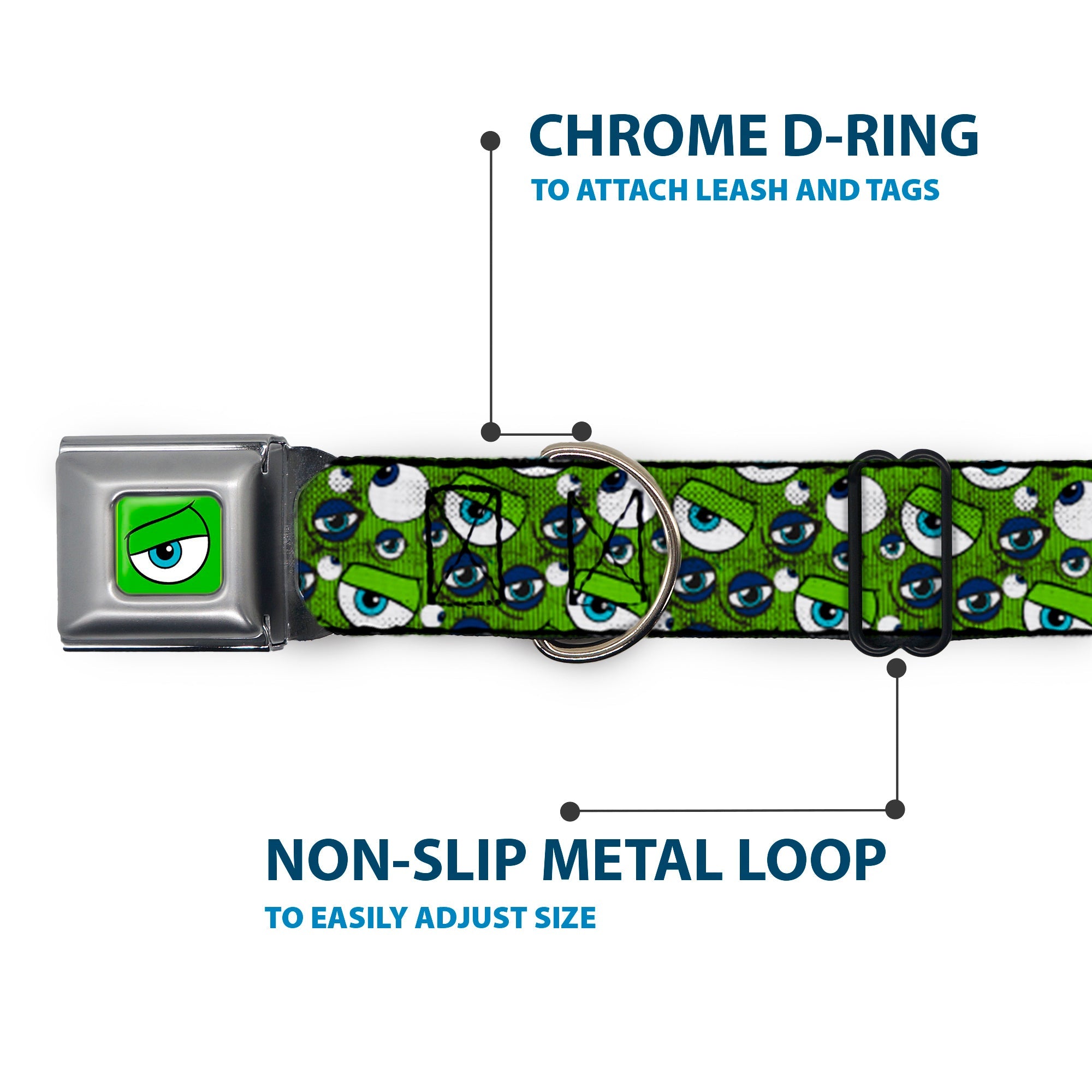 Monsters Eye CLOSE-UP Full Color Seatbelt Buckle Collar - Monsters Inc. Eye Collage Weathered Greens/Blues