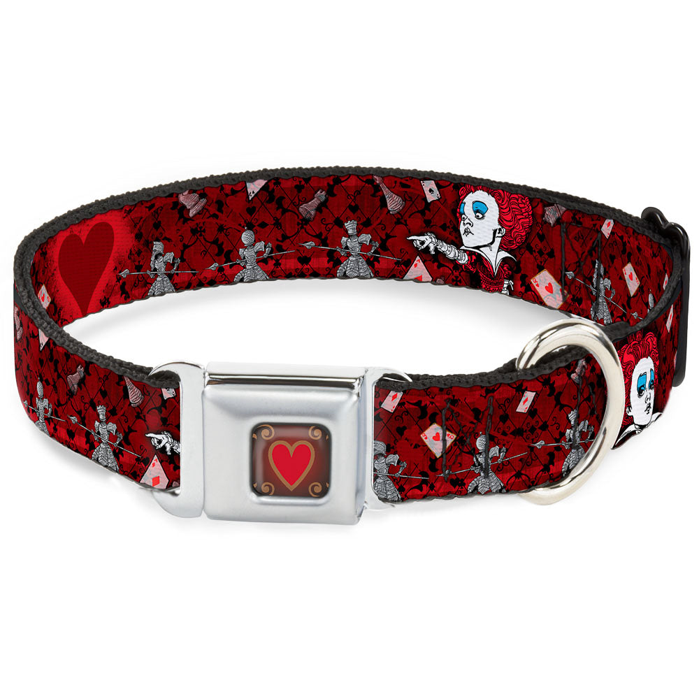 Queens Heart Full Color Reds Gold Seatbelt Buckle Collar - Queen of Hearts Poses/Hearts/Cards Reds/Black