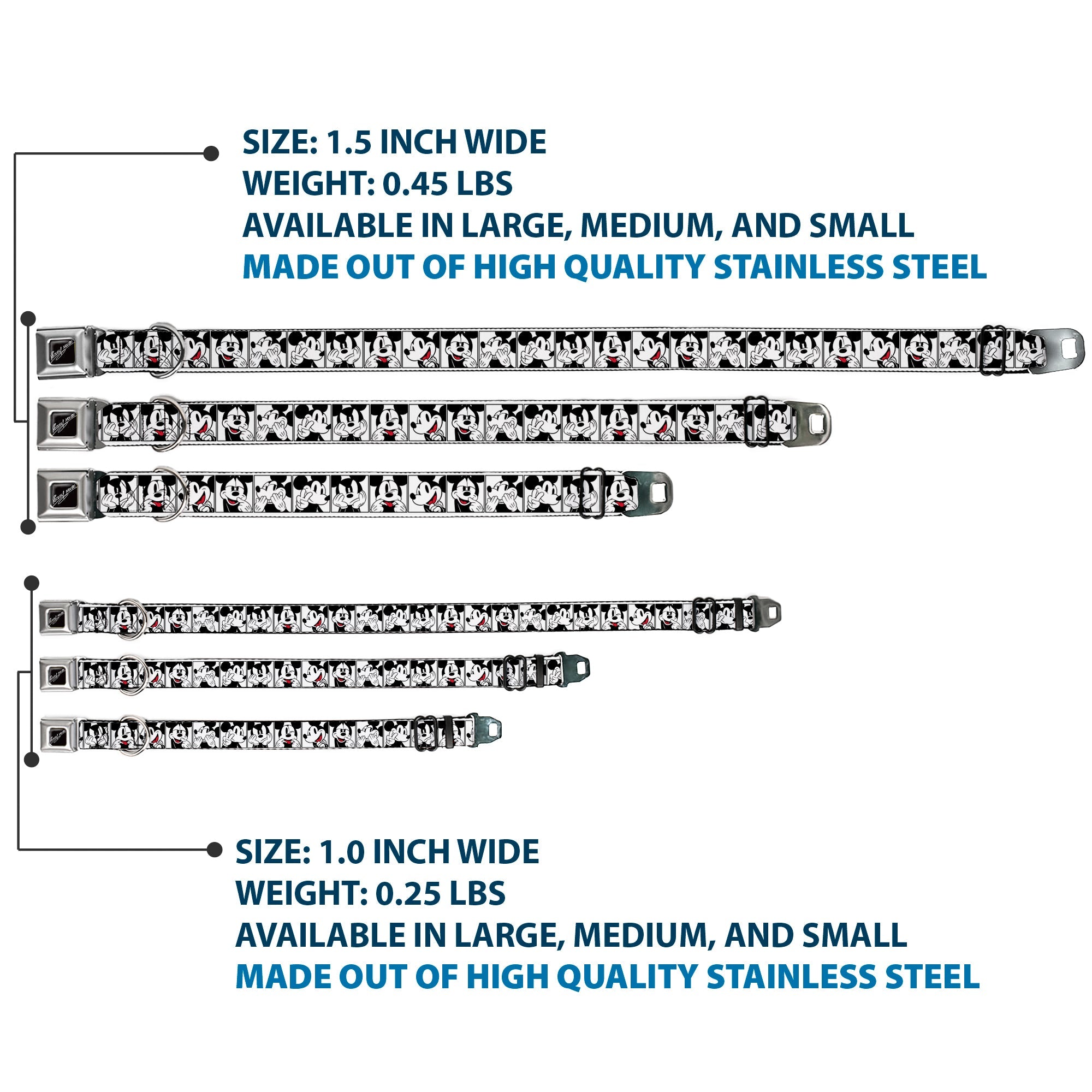 MICKEY MOUSE Autograph Full Color Black/White Seatbelt Buckle Collar - Mickey Mouse Expression Blocks White/Black/Red