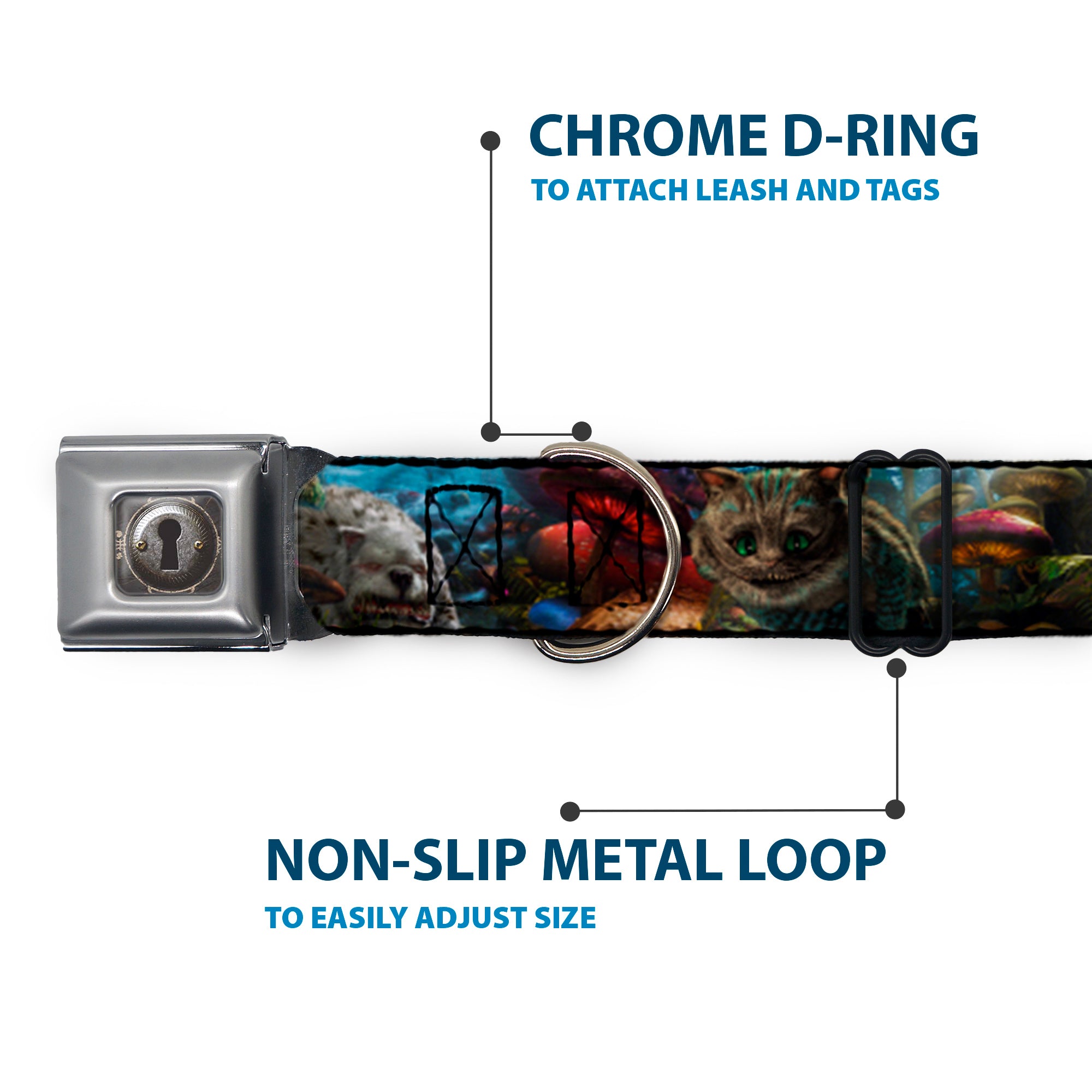 Alice Keyhole Full Color Grays Seatbelt Buckle Collar - Alice in Wonderland Movie Encounters