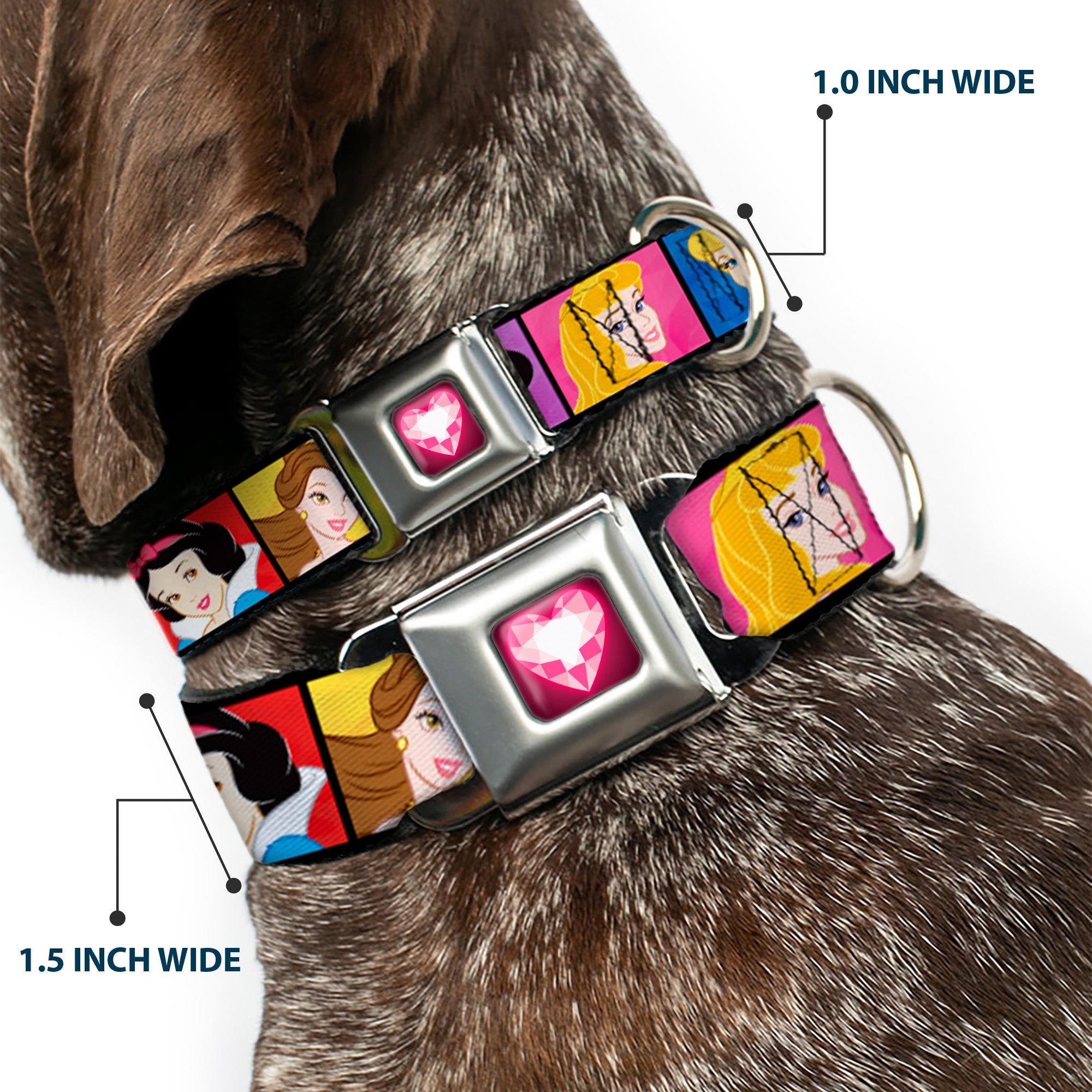 Princess Gem Heart Full Color Black Pink Seatbelt Buckle Collar - Disney Princess Blocks