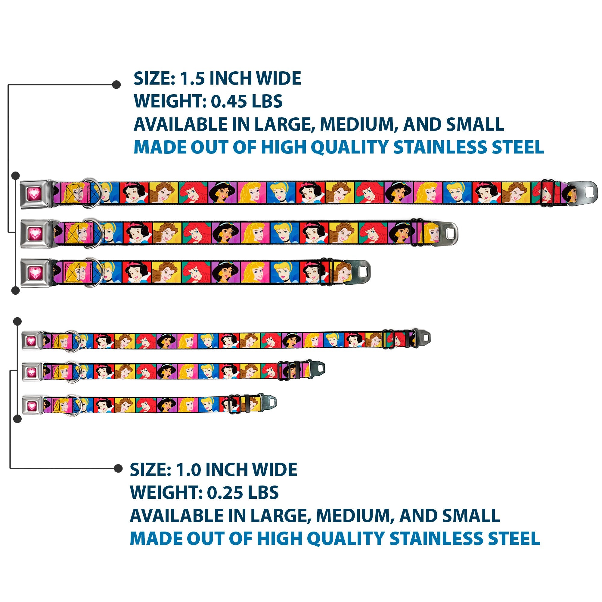 Princess Gem Heart Full Color Black Pink Seatbelt Buckle Collar - Disney Princess Blocks