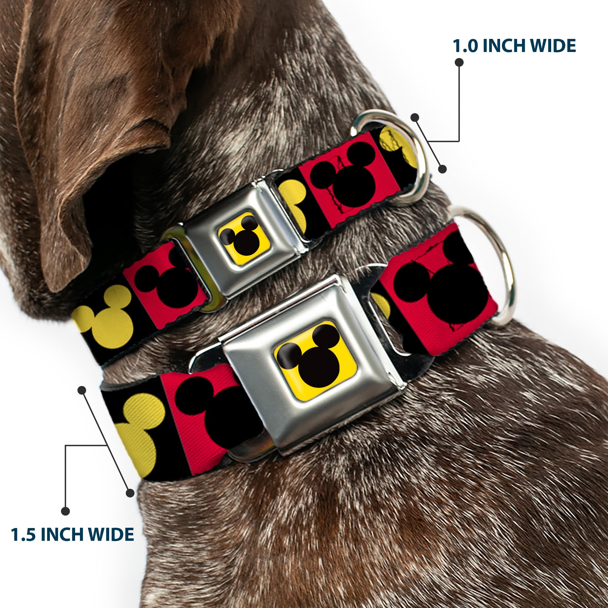 Mickey Mouse Ears Full Color Yellow/Black Seatbelt Buckle Collar - Mickey Mouse Ears Icon Blocks Red/Black/Yellow