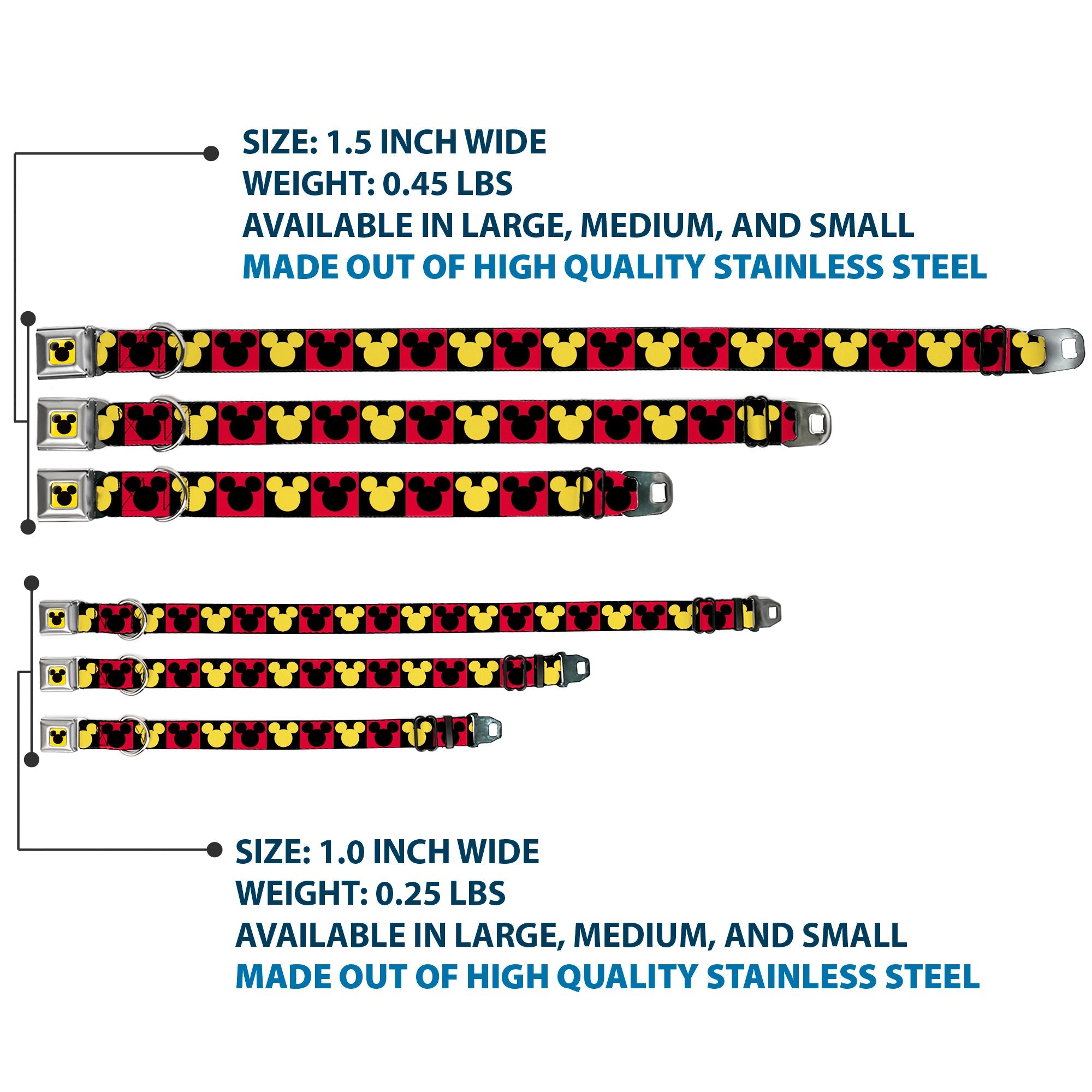 Mickey Mouse Ears Full Color Yellow/Black Seatbelt Buckle Collar - Mickey Mouse Ears Icon Blocks Red/Black/Yellow