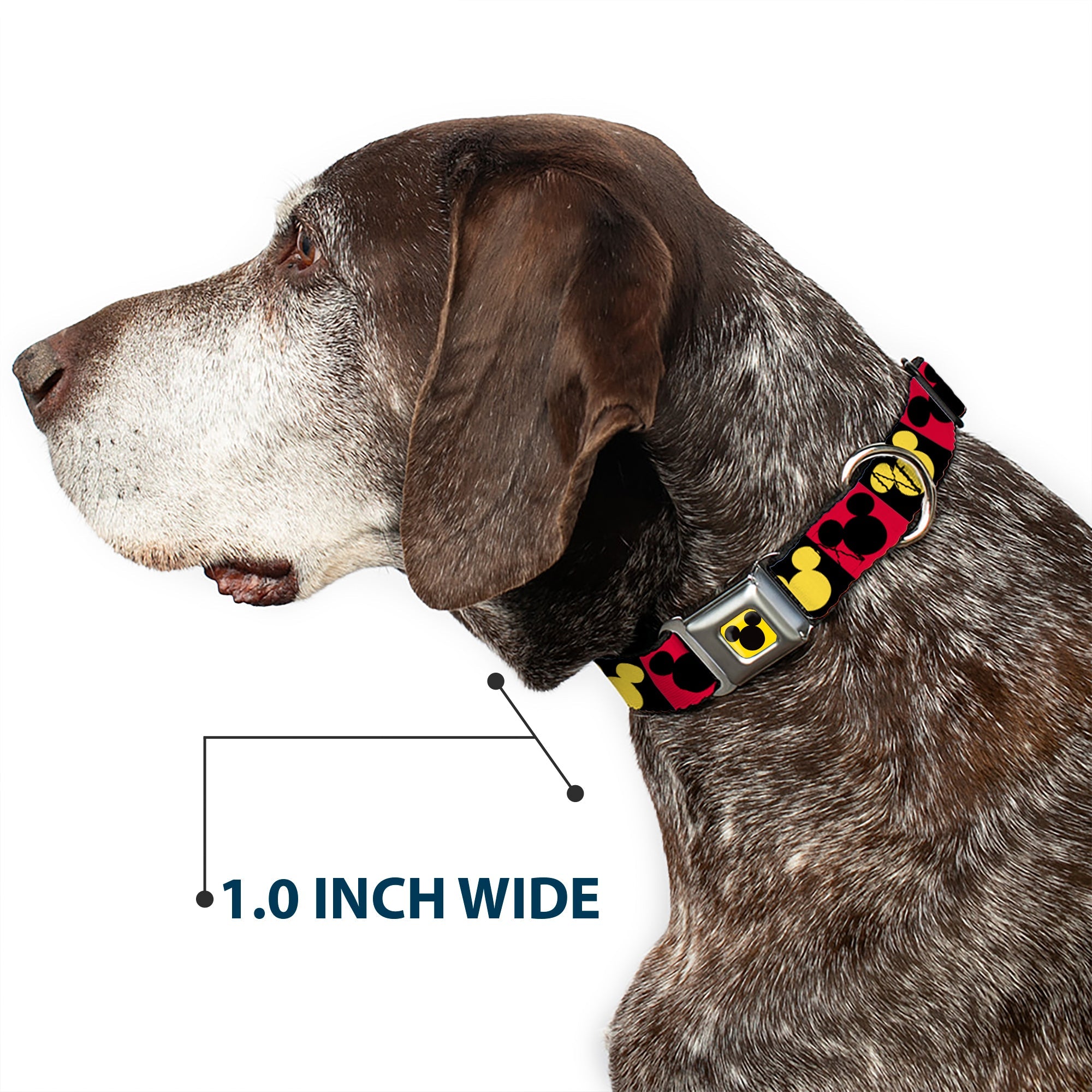 Mickey Mouse Ears Full Color Yellow/Black Seatbelt Buckle Collar - Mickey Mouse Ears Icon Blocks Red/Black/Yellow