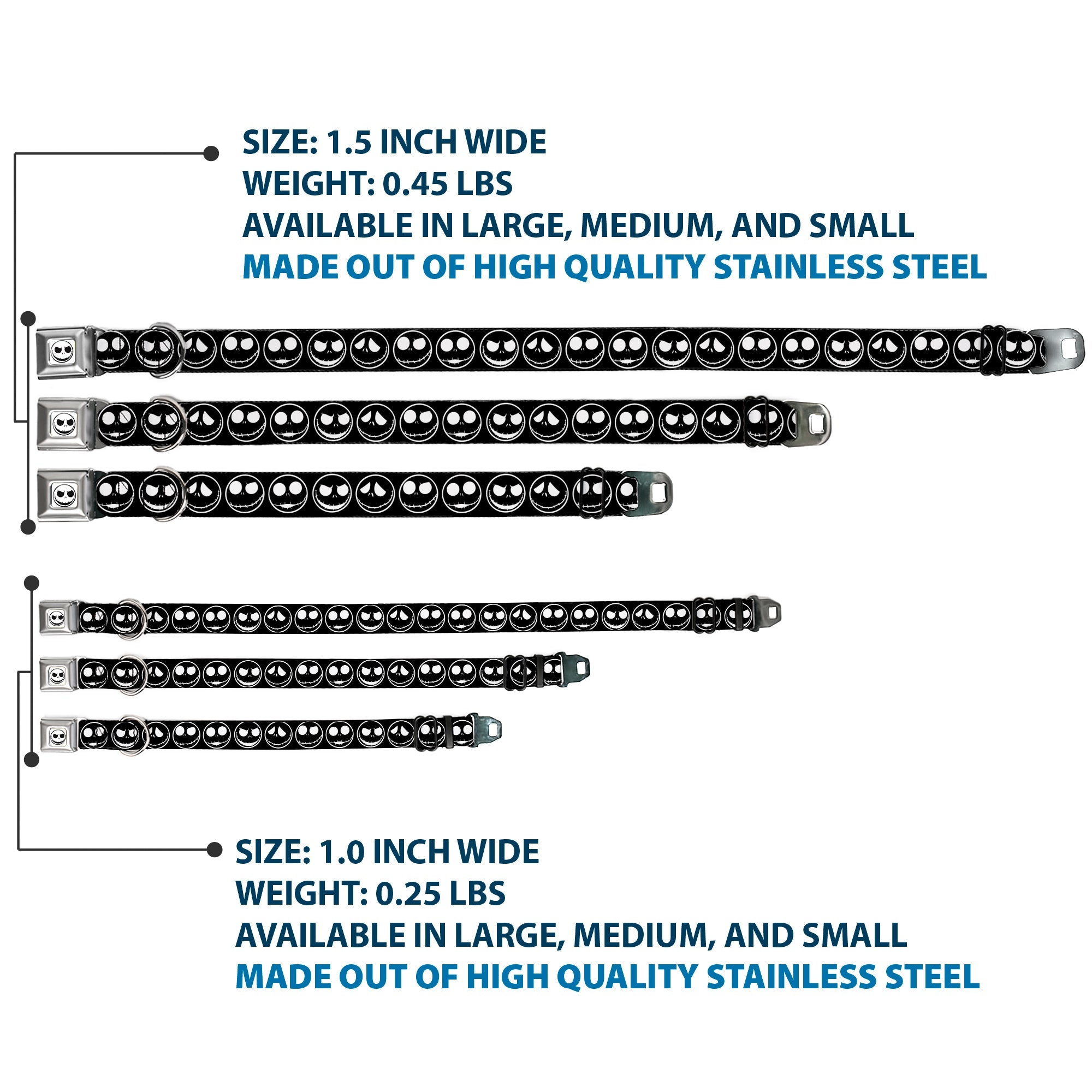 The Nightmare Before Christmas Jack Smiling Full Color White/Black Seatbelt Buckle Collar - The Nightmare Before Christmas Jack 5-Expressions Black/White