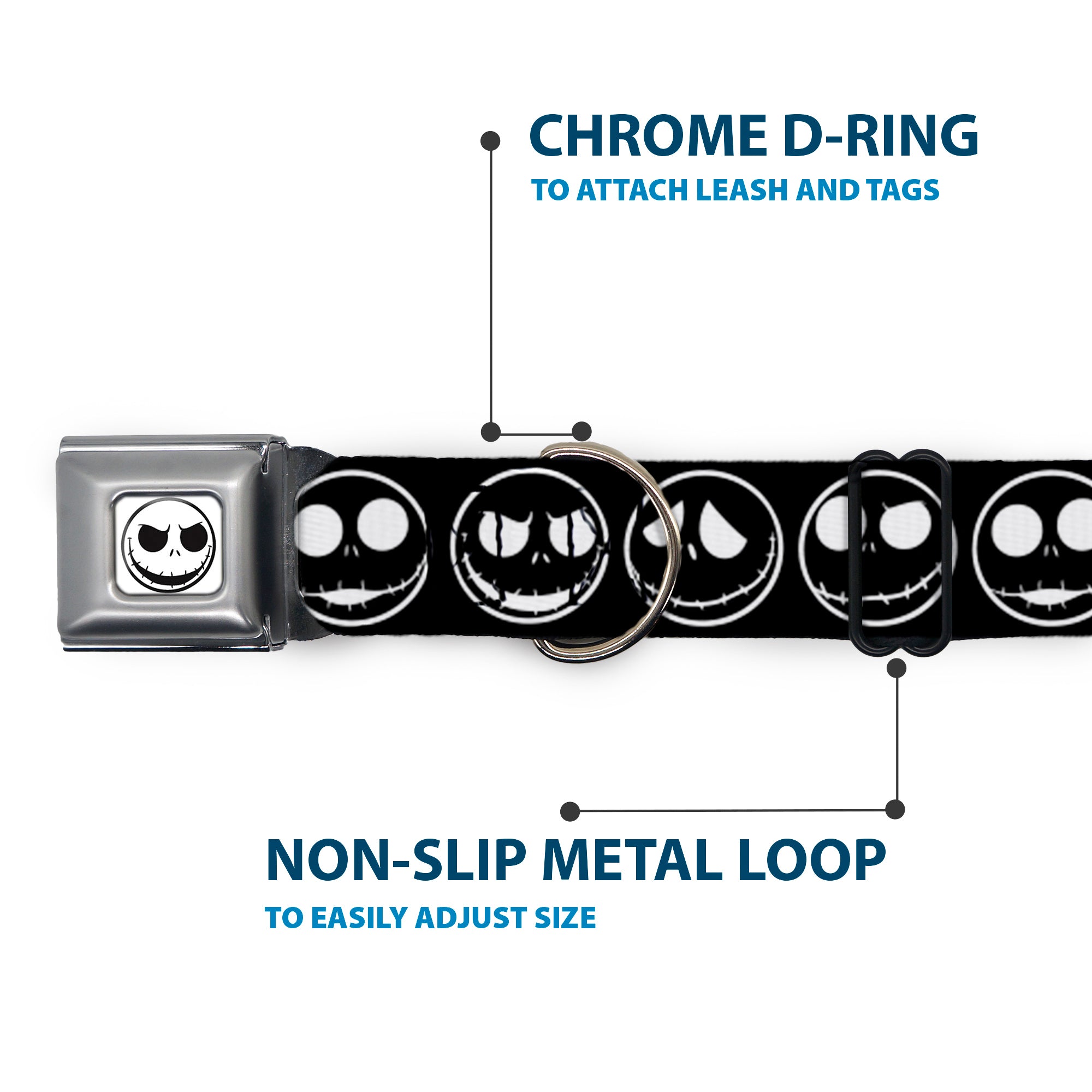 The Nightmare Before Christmas Jack Smiling Full Color White/Black Seatbelt Buckle Collar - The Nightmare Before Christmas Jack 5-Expressions Black/White