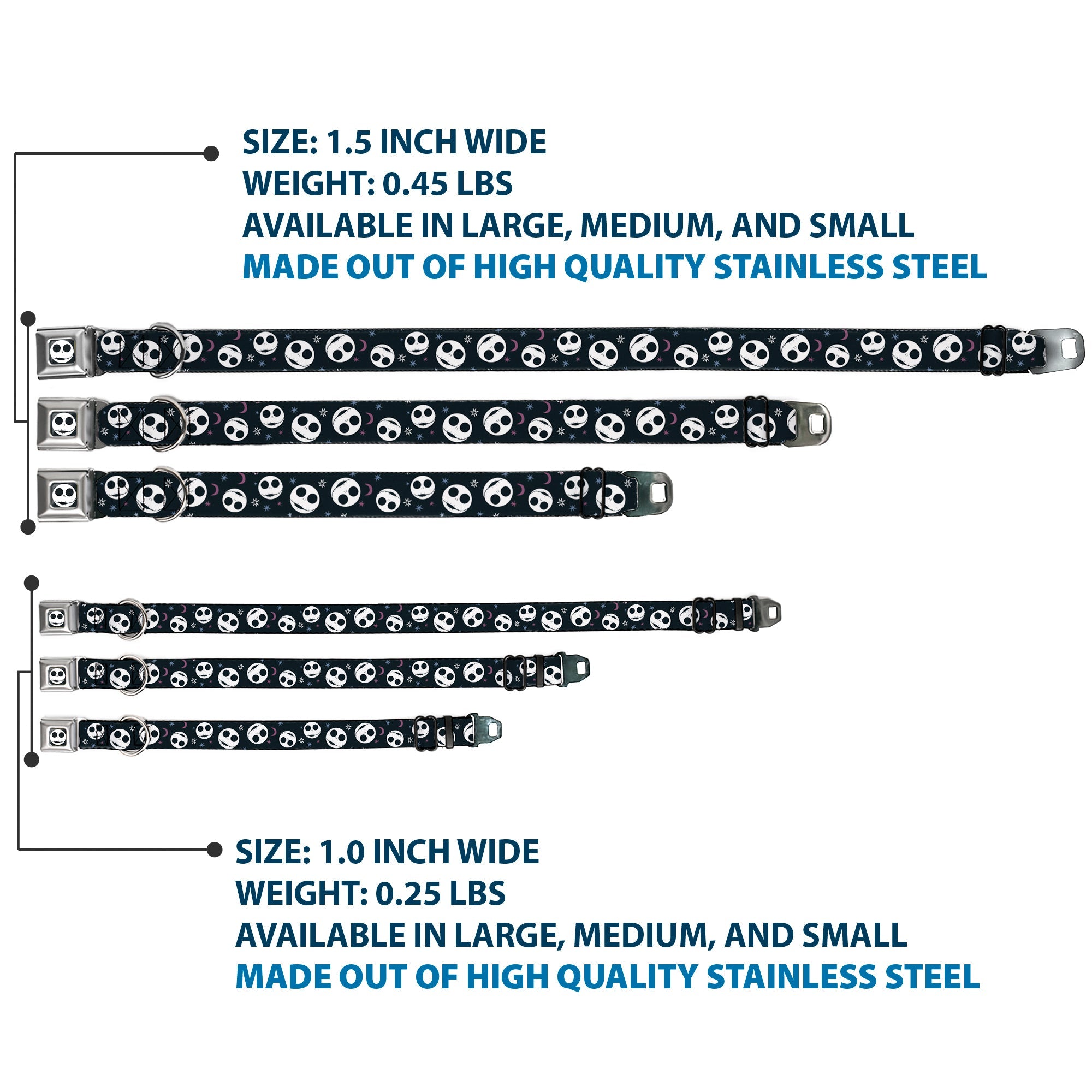 The Nightmare Before Christmas Jack Smiling Full Color Black/White Seatbelt Buckle Collar - The Nightmare Before Christmas Smiling Jack Moon and Stars Black