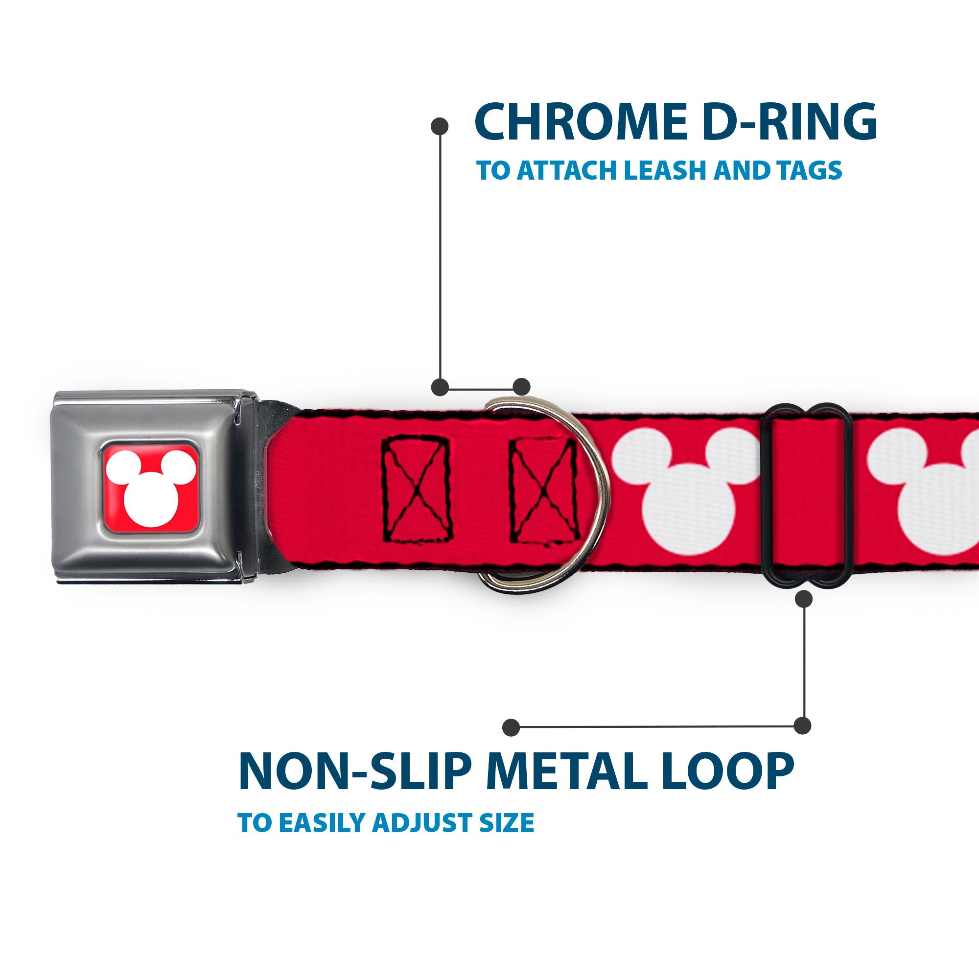 Mickey Mouse Ears Icon Full Color Red/White Seatbelt Buckle Collar - Mickey Mouse Ears Icon Red/White