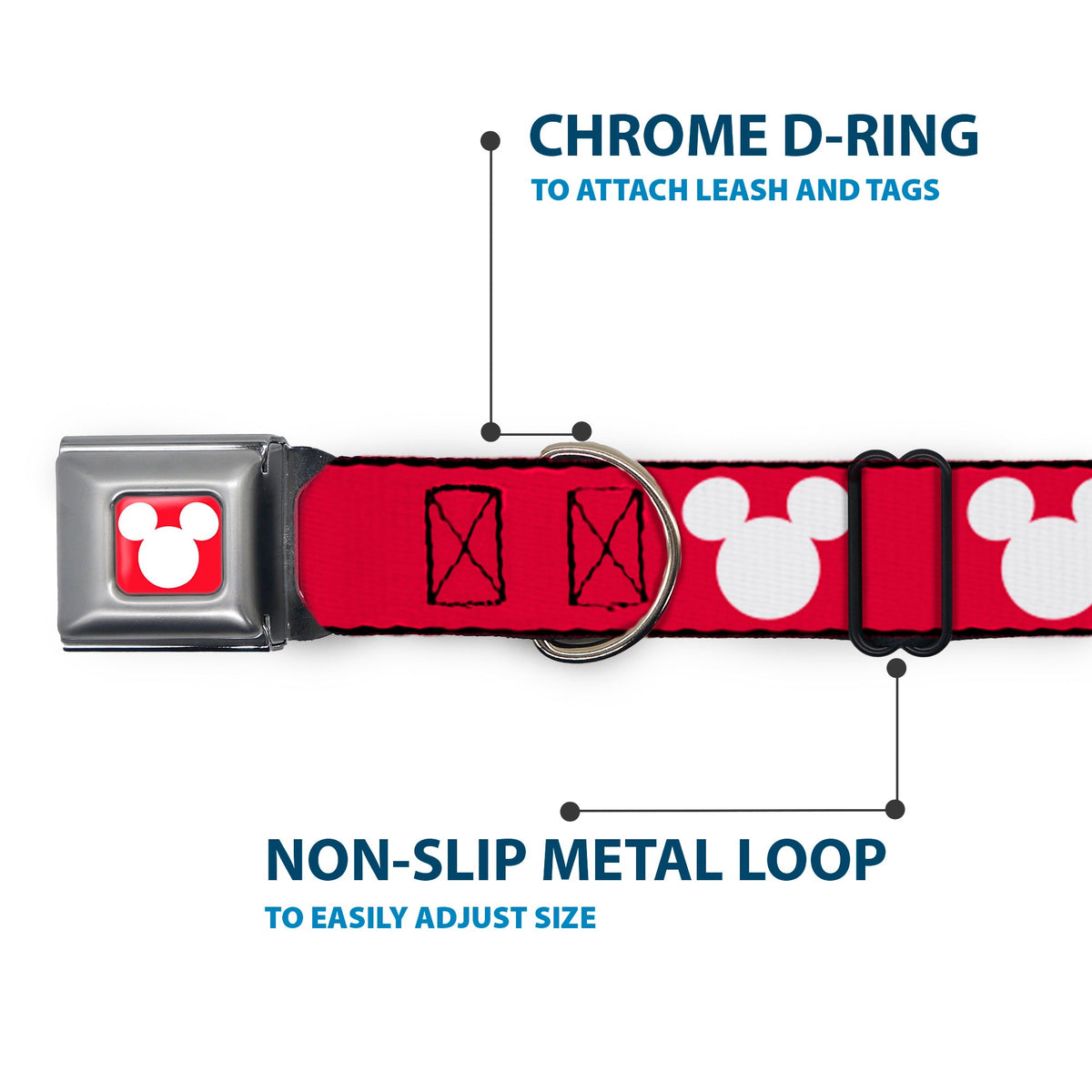 Mickey Mouse Ears Icon Full Color Red/White Seatbelt Buckle Collar - Mickey Mouse Ears Icon Red/White