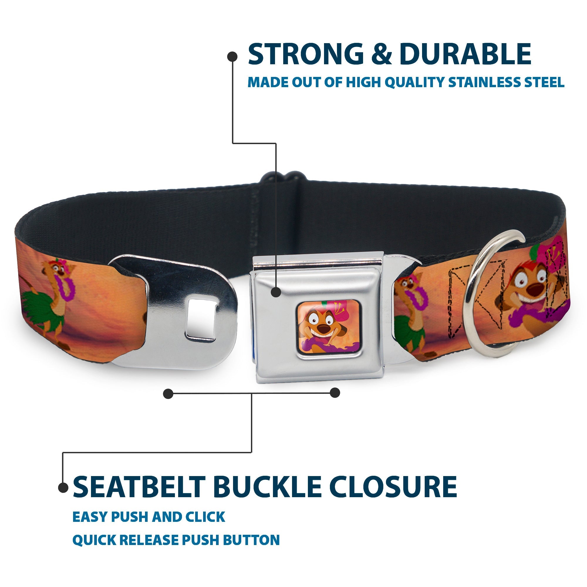 Timon Hula Pose Full Color Seatbelt Buckle Collar - Timon & Pumba The Hula Song Poses