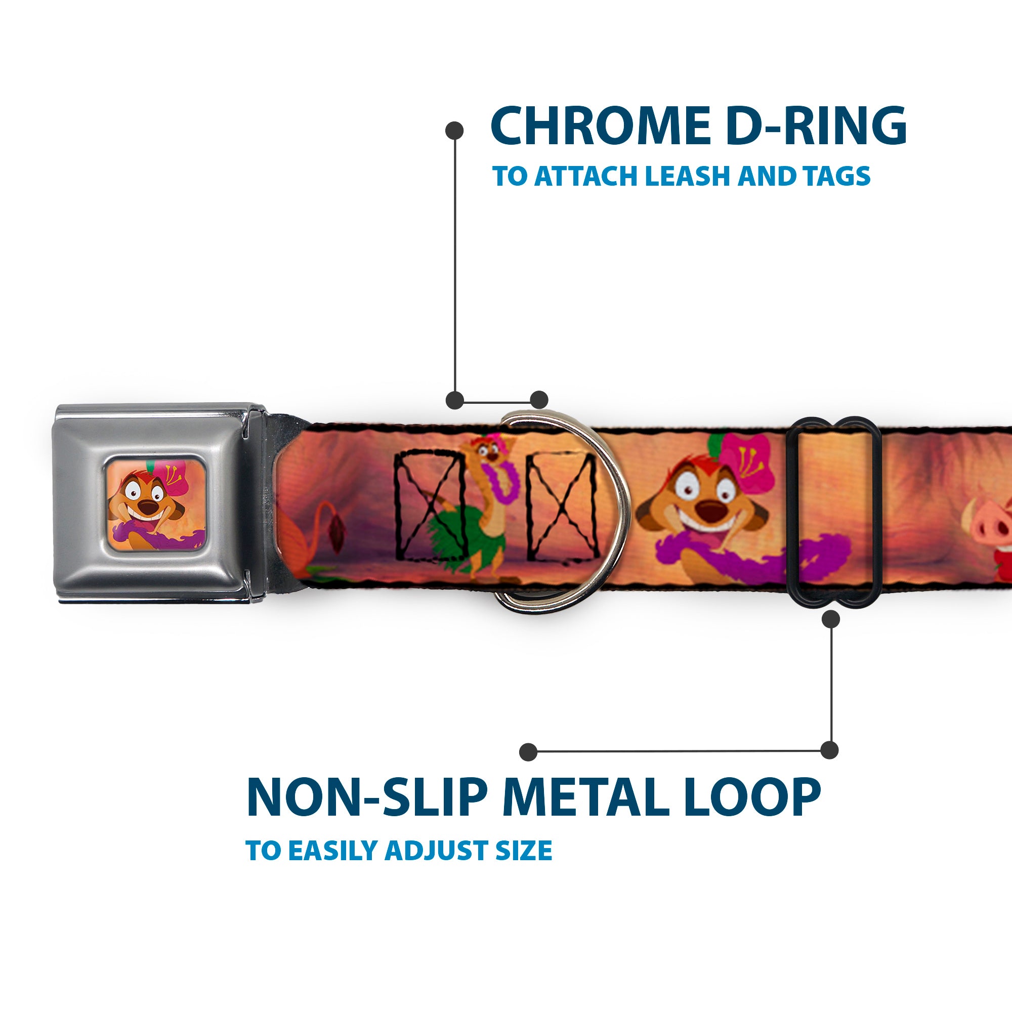 Timon Hula Pose Full Color Seatbelt Buckle Collar - Timon & Pumba The Hula Song Poses