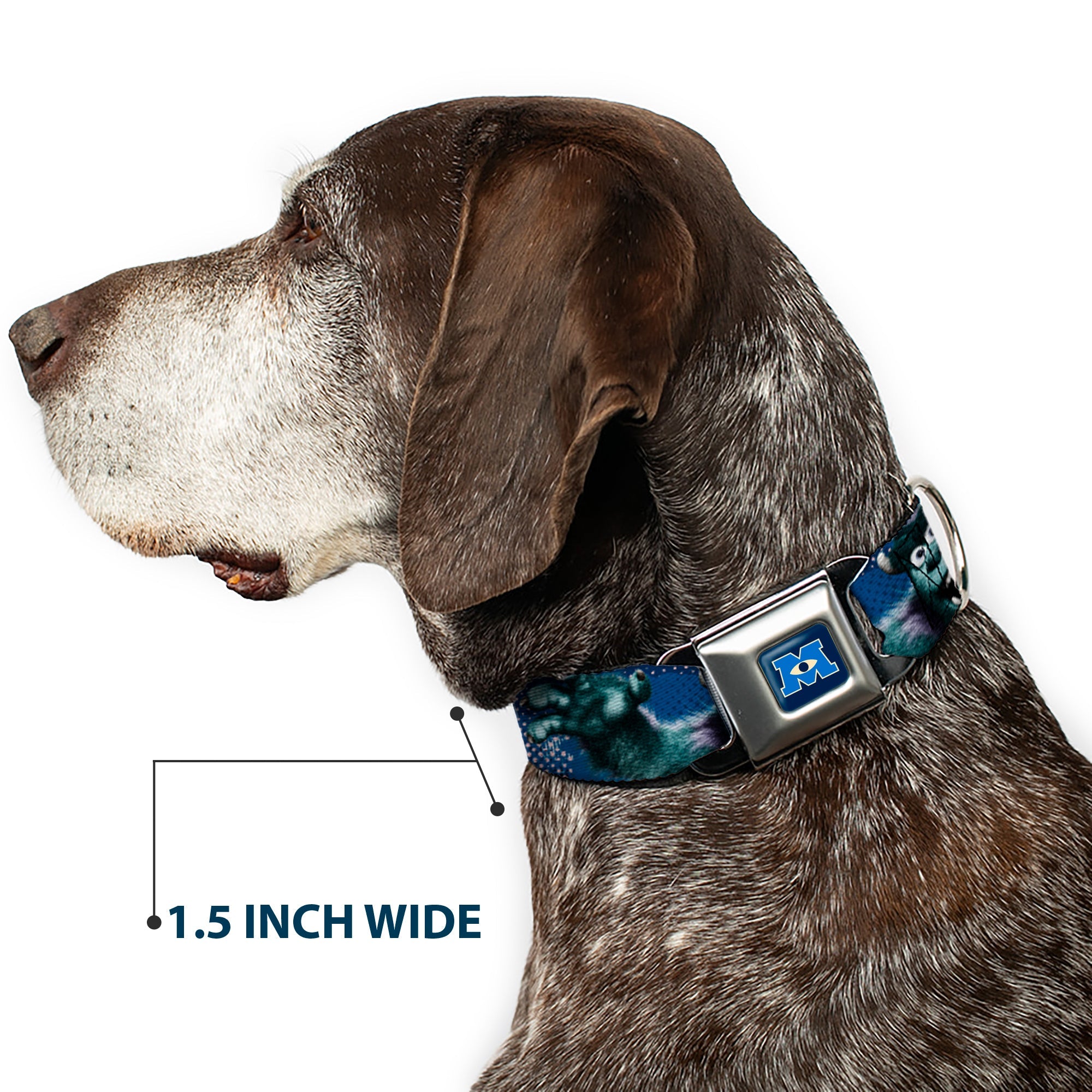 Monsters University Logo Full Color Blue White Seatbelt Buckle Collar - Sulley Scare Pose/Dots Blues/White