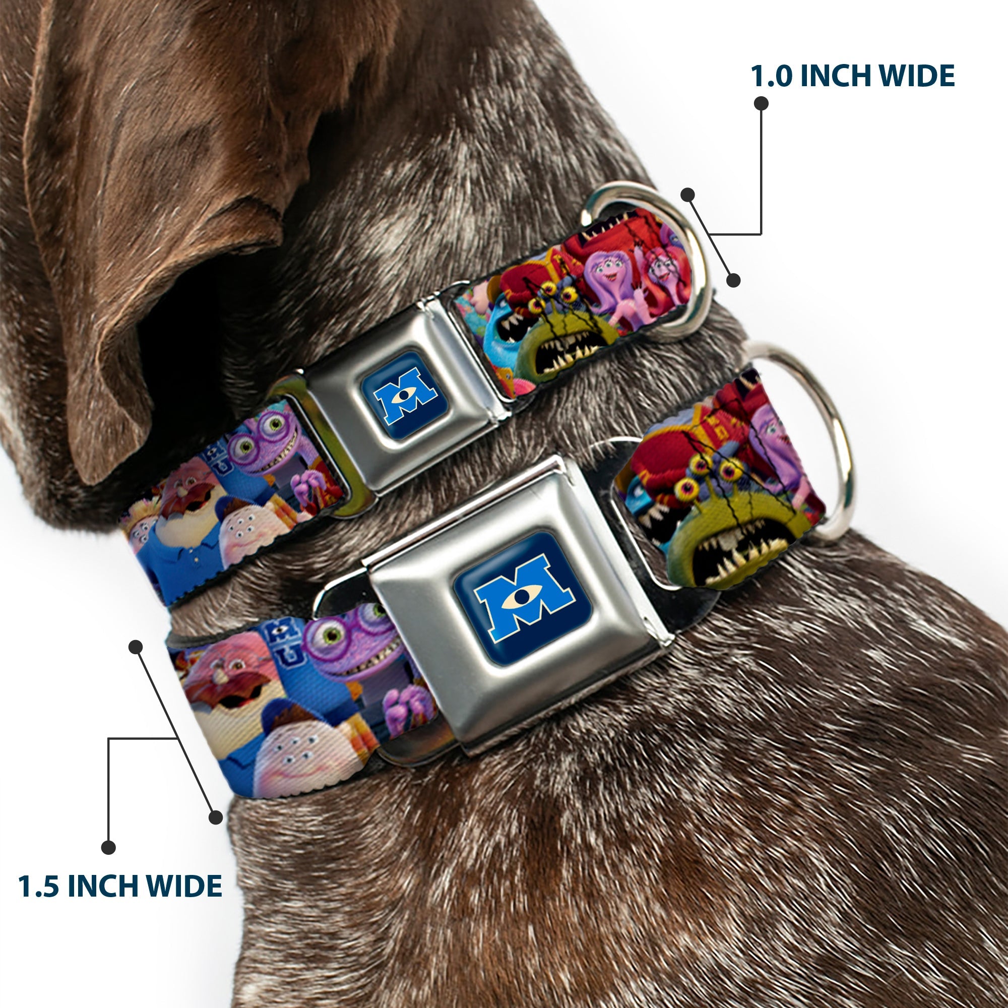 Monsters University Logo Full Color Blue White Seatbelt Buckle Collar - Monsters University Monsters Stacked
