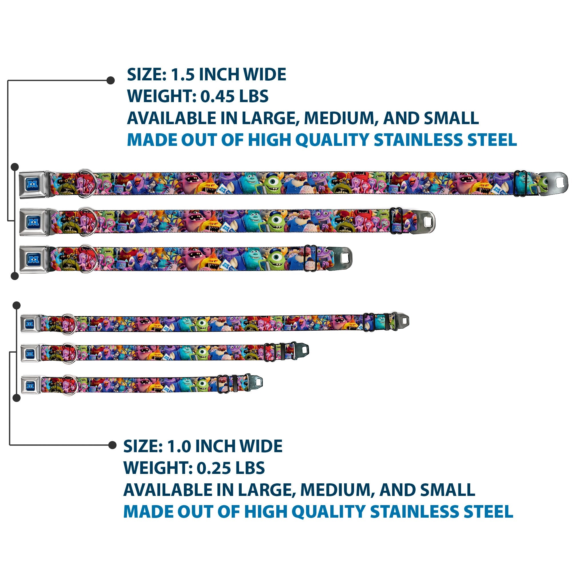 Monsters University Logo Full Color Blue White Seatbelt Buckle Collar - Monsters University Monsters Stacked