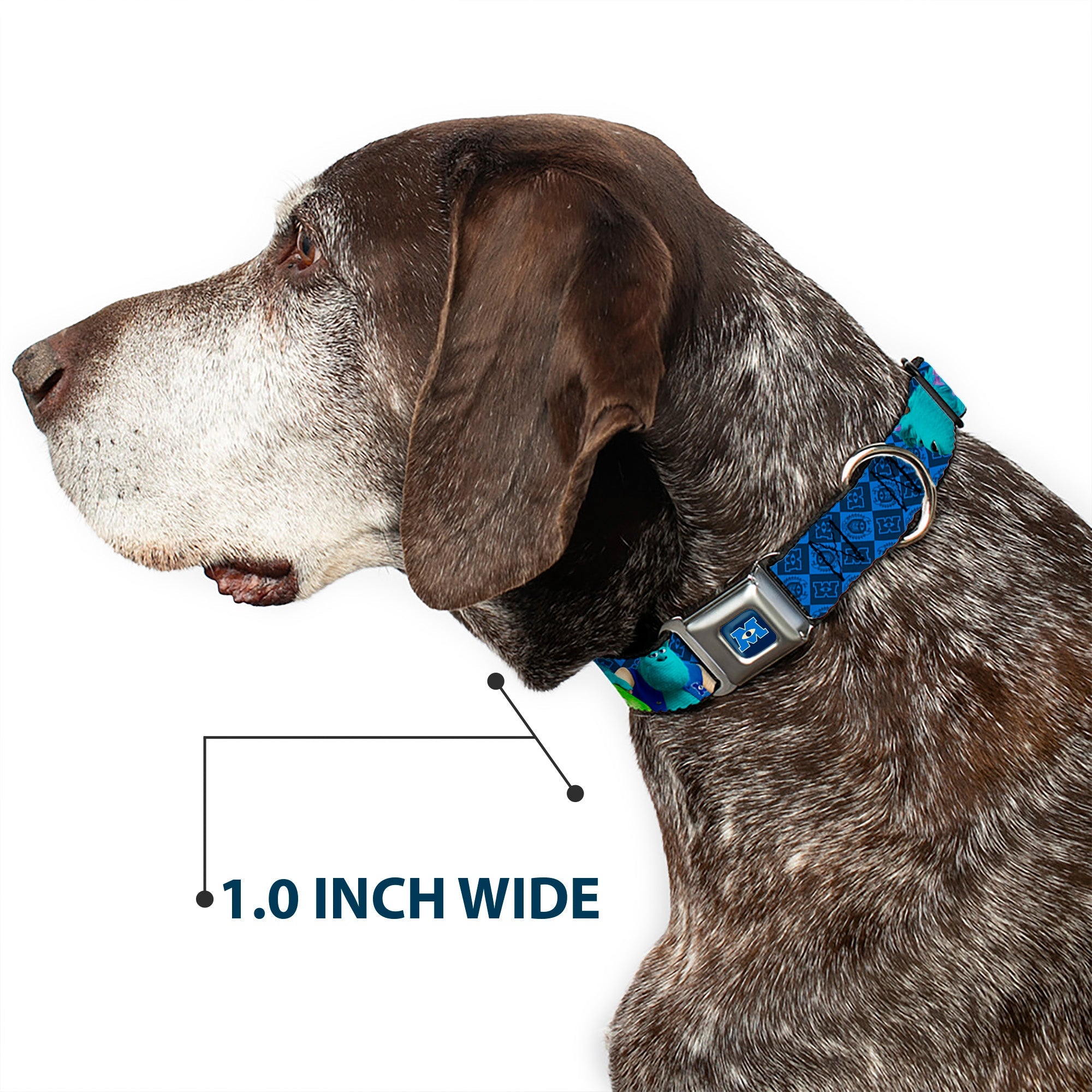 Monsters University Logo Full Color Blue White Seatbelt Buckle Collar - Monsters University Sulley & Mike Poses/Checkers Blue