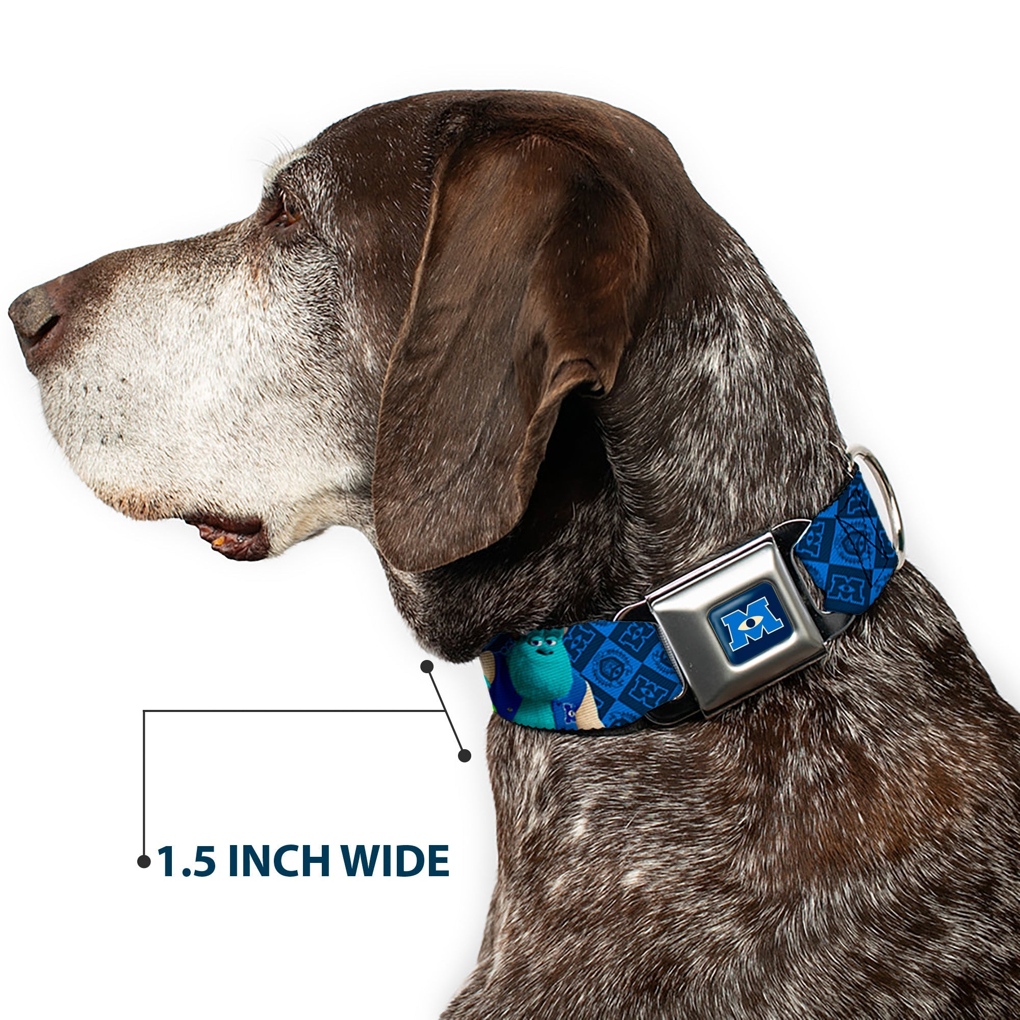 Monsters University Logo Full Color Blue White Seatbelt Buckle Collar - Monsters University Sulley & Mike Poses/Checkers Blue