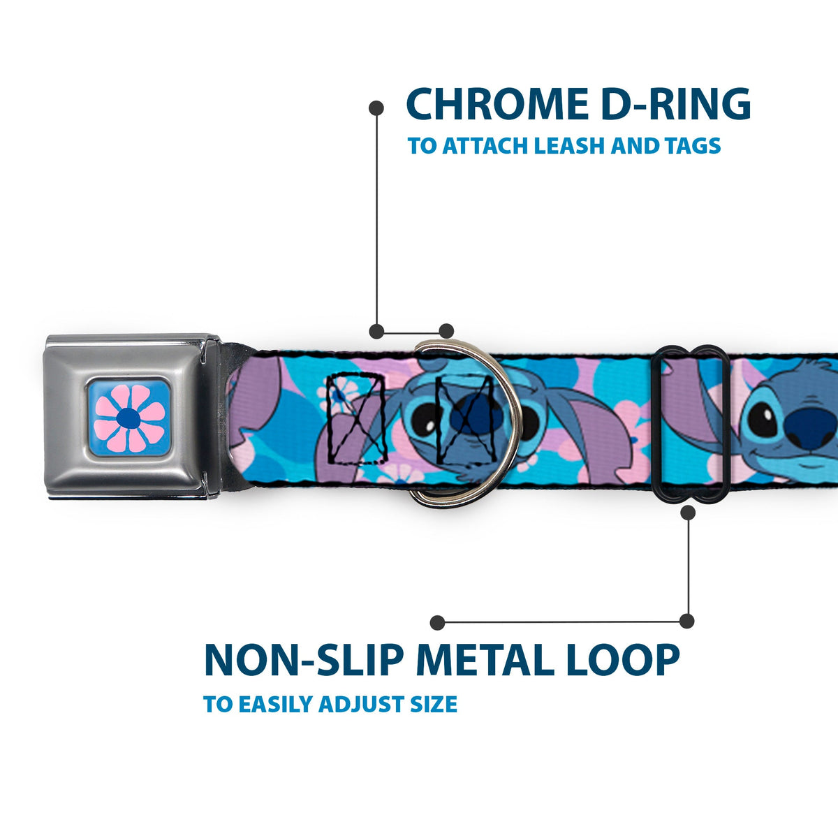 Lilo & Stitch Flower Full Color Blues/Pink Seatbelt Buckle Collar - Lilo & Stitch Stitch Flip Expressions Close-Up Blues/Pinks
