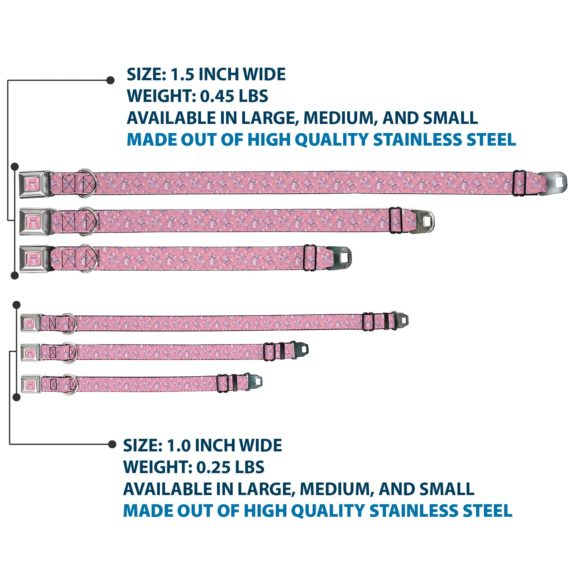 Lilo & Stitch Angel Sitting Pose Full Color Pink Seatbelt Buckle Collar - Lilo & Stitch Angel Poses Scattered Pinks