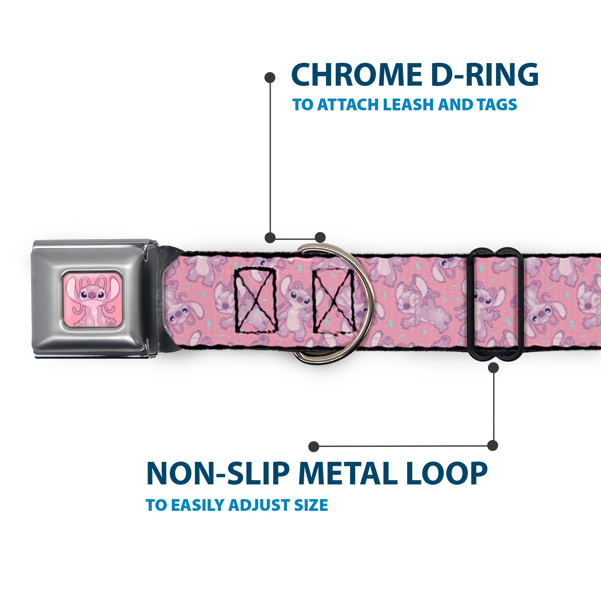 Lilo & Stitch Angel Sitting Pose Full Color Pink Seatbelt Buckle Collar - Lilo & Stitch Angel Poses Scattered Pinks