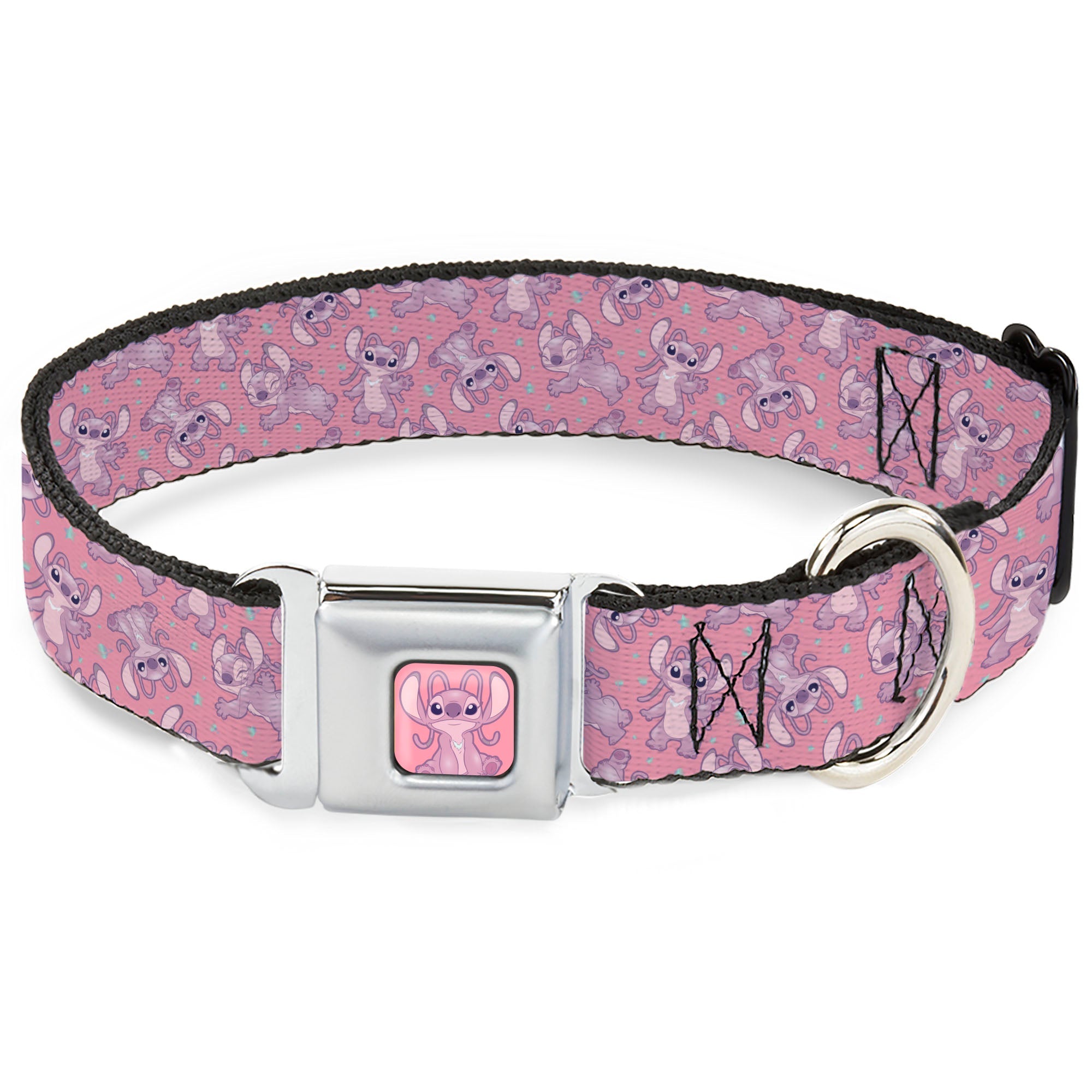 Lilo & Stitch Angel Sitting Pose Full Color Pink Seatbelt Buckle Collar - Lilo & Stitch Angel Poses Scattered Pinks