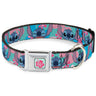 Lilo & Stitch Flower Full Color Blue/Pink Seatbelt Buckle Collar - Lilo & Stitch Stitch Expressions and Tropical Flowers Blues/Pinks