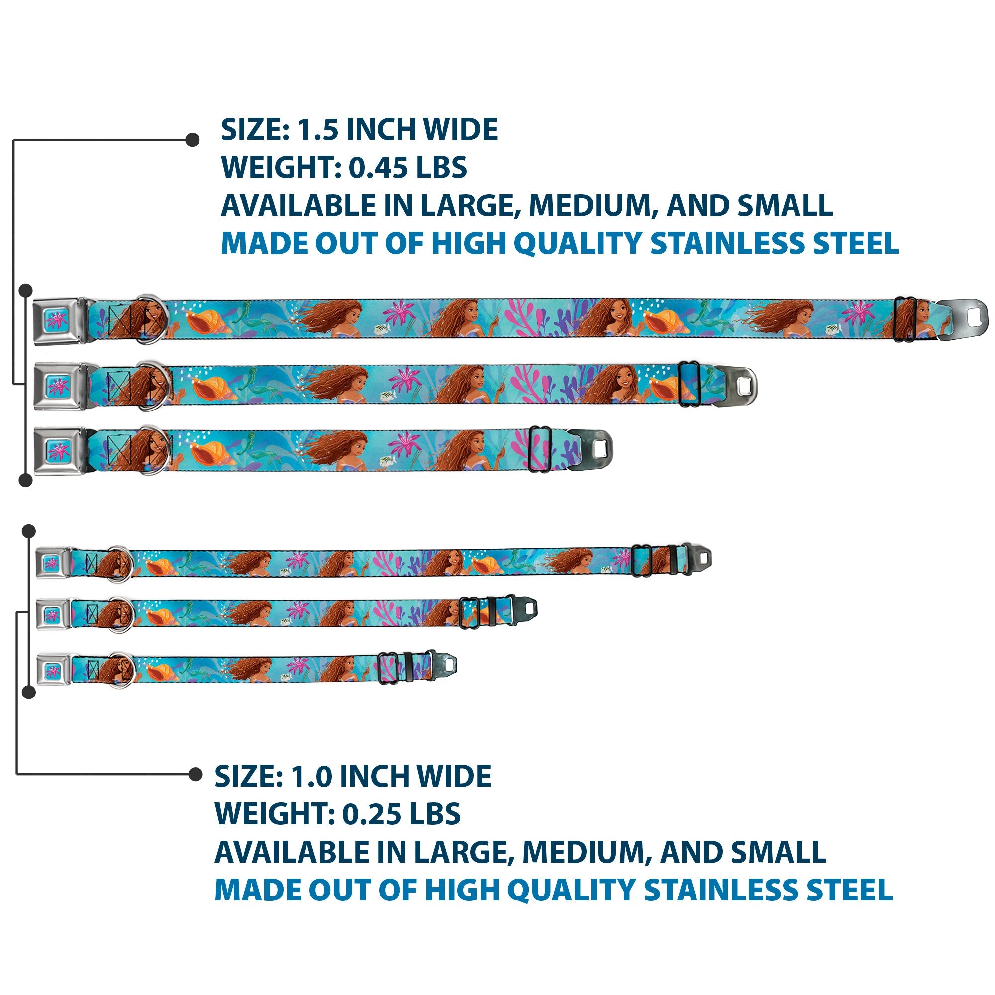 The Little Mermaid Sea Flower Full Color Blue/Purple Seatbelt Buckle Collar - The Little Mermaid Live Action Ariel Under the Sea Poses Blues