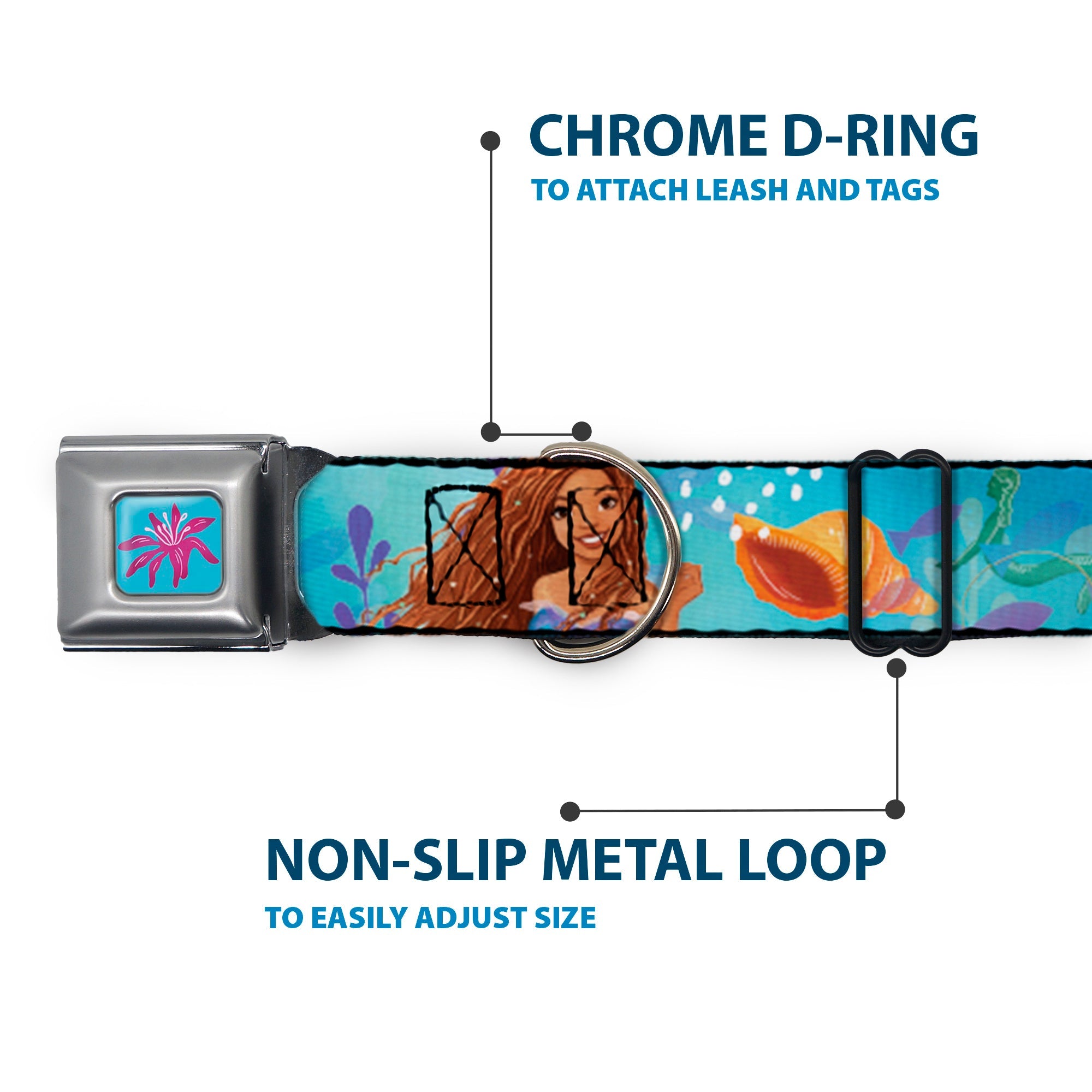 The Little Mermaid Sea Flower Full Color Blue/Purple Seatbelt Buckle Collar - The Little Mermaid Live Action Ariel Under the Sea Poses Blues