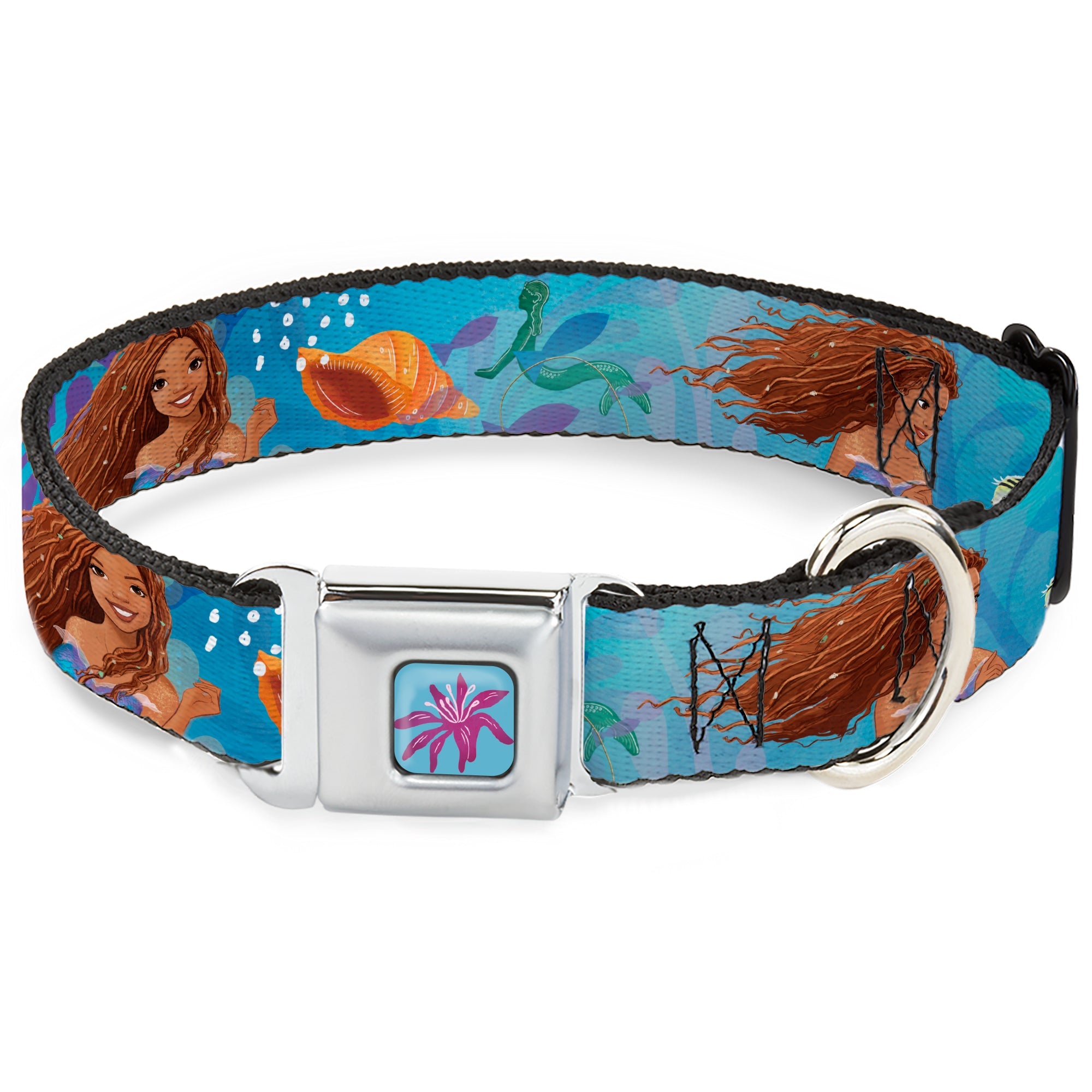 The Little Mermaid Sea Flower Full Color Blue/Purple Seatbelt Buckle Collar - The Little Mermaid Live Action Ariel Under the Sea Poses Blues